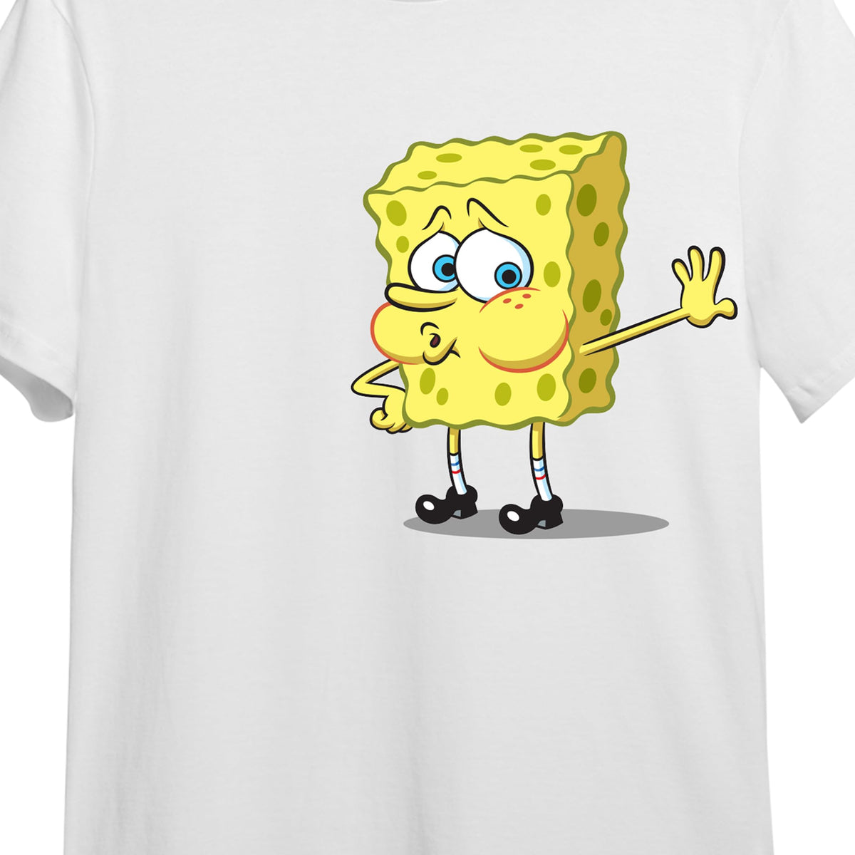 Spongebob Squarepants Tired Spongebob Men's White Crew Neck Short Sleeve Tee
