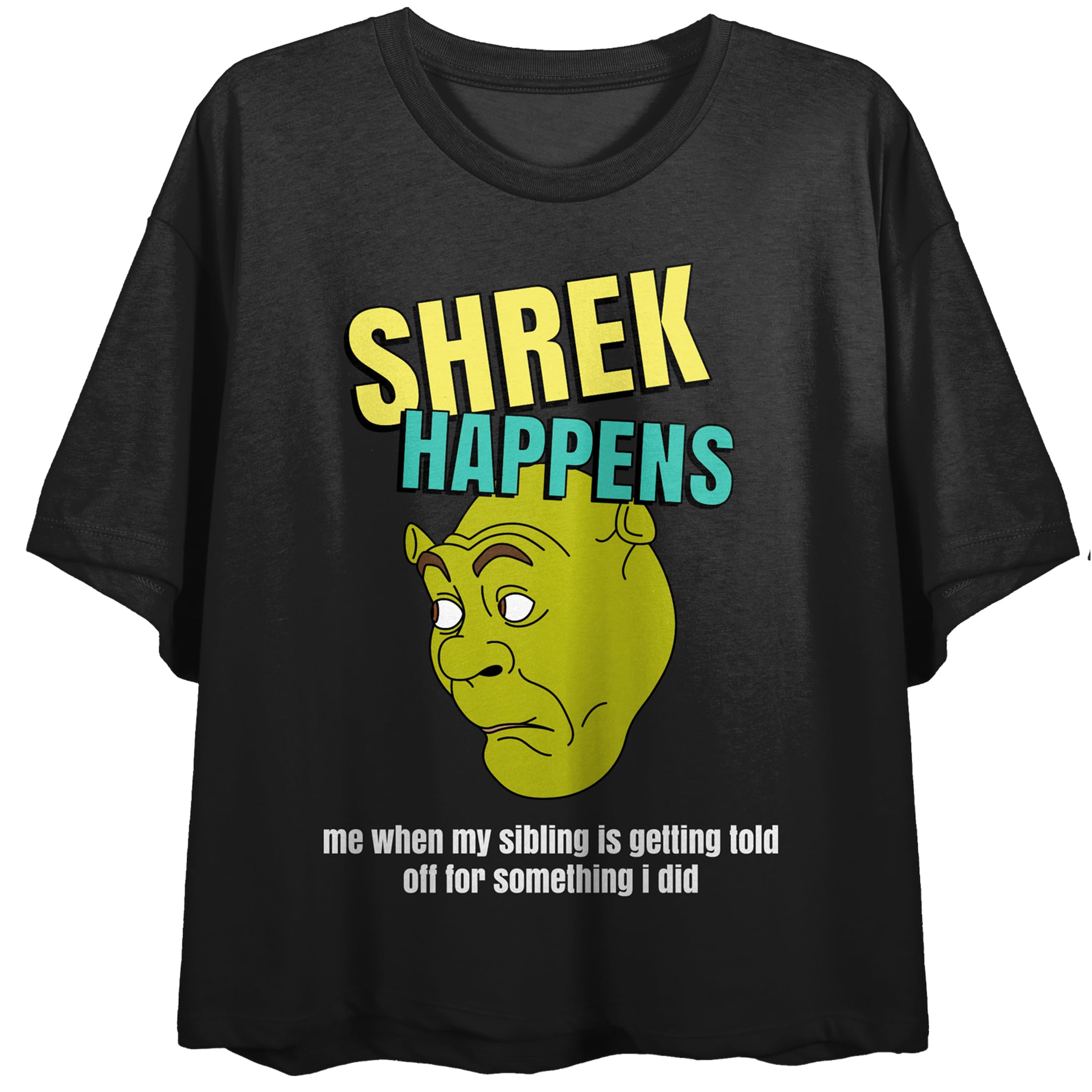 Shrek Head Shrek Happens Crew Neck Short Sleeve Women's Black Crop Top