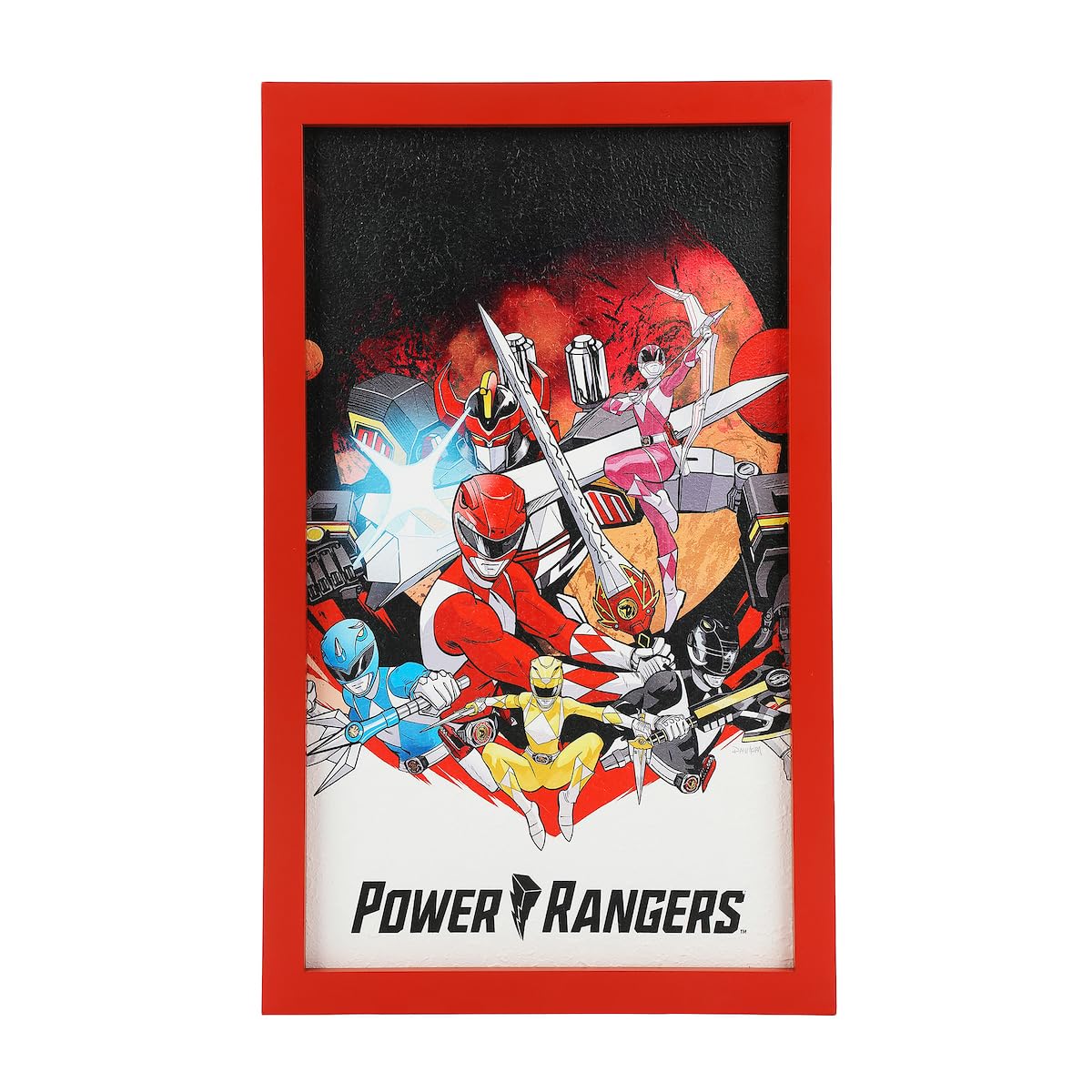 Power Rangers Action-Packed Group Shot 11" X 18" Red Wall Frame