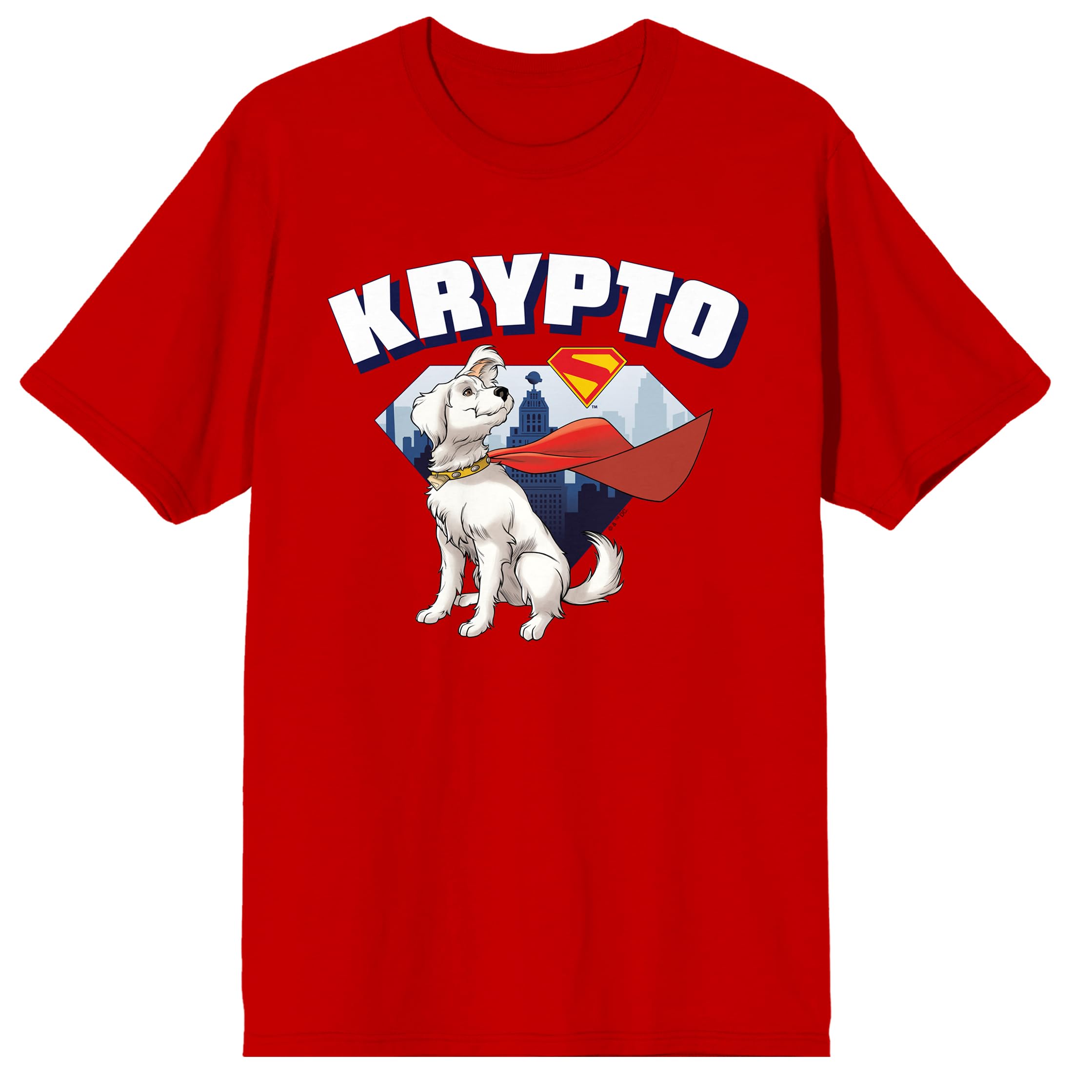 Superman 2025 Krypto Skyline Pose Adult Red Crew Neck Short Sleeve T-shirt