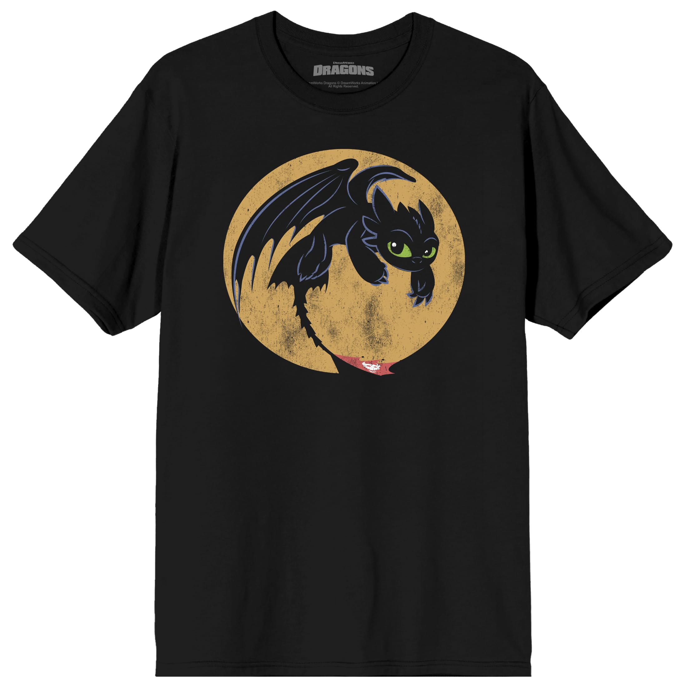 How to Train Your Dragon Franchise Toothless Kawaii Circle on Black Adult Crew Neck Short Sleeve T-shirt