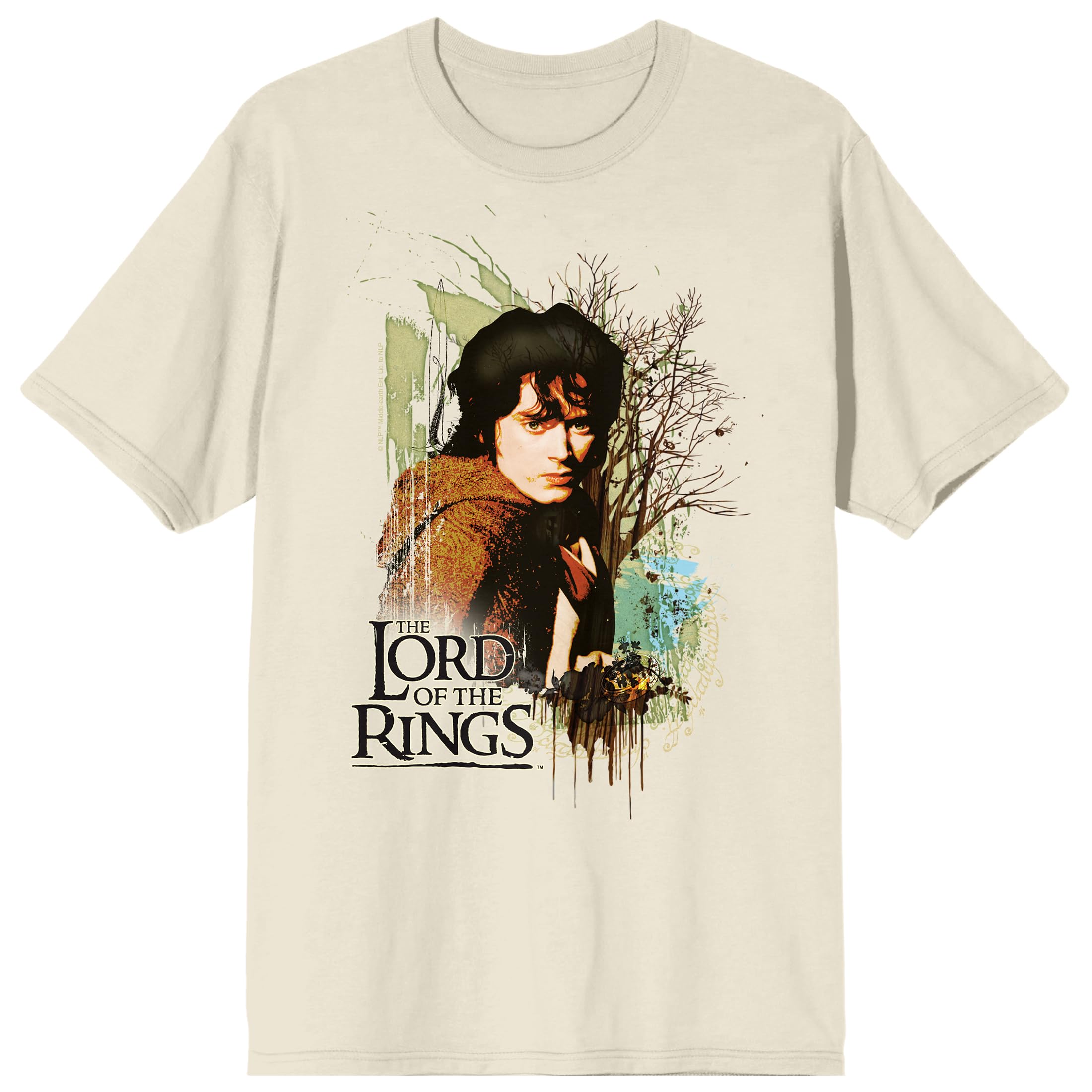 Lord Of The Rings Frodo Baggins Ink Splash Tree Adult Natural Crew Neck Short Sleeve T-shirt