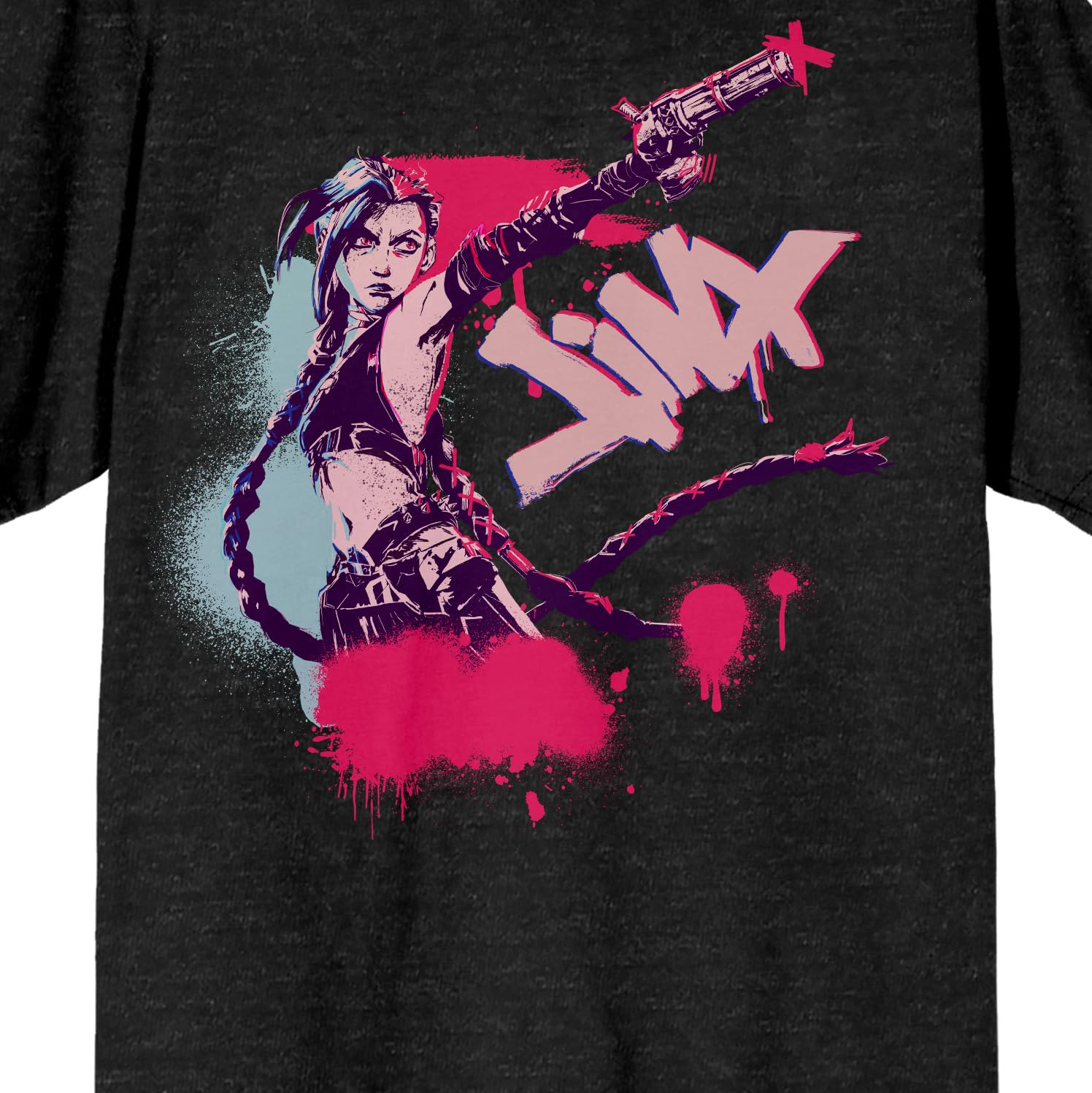 Arcane Jinx Adult Black Heather Crew Neck Short Sleeve T-shirt