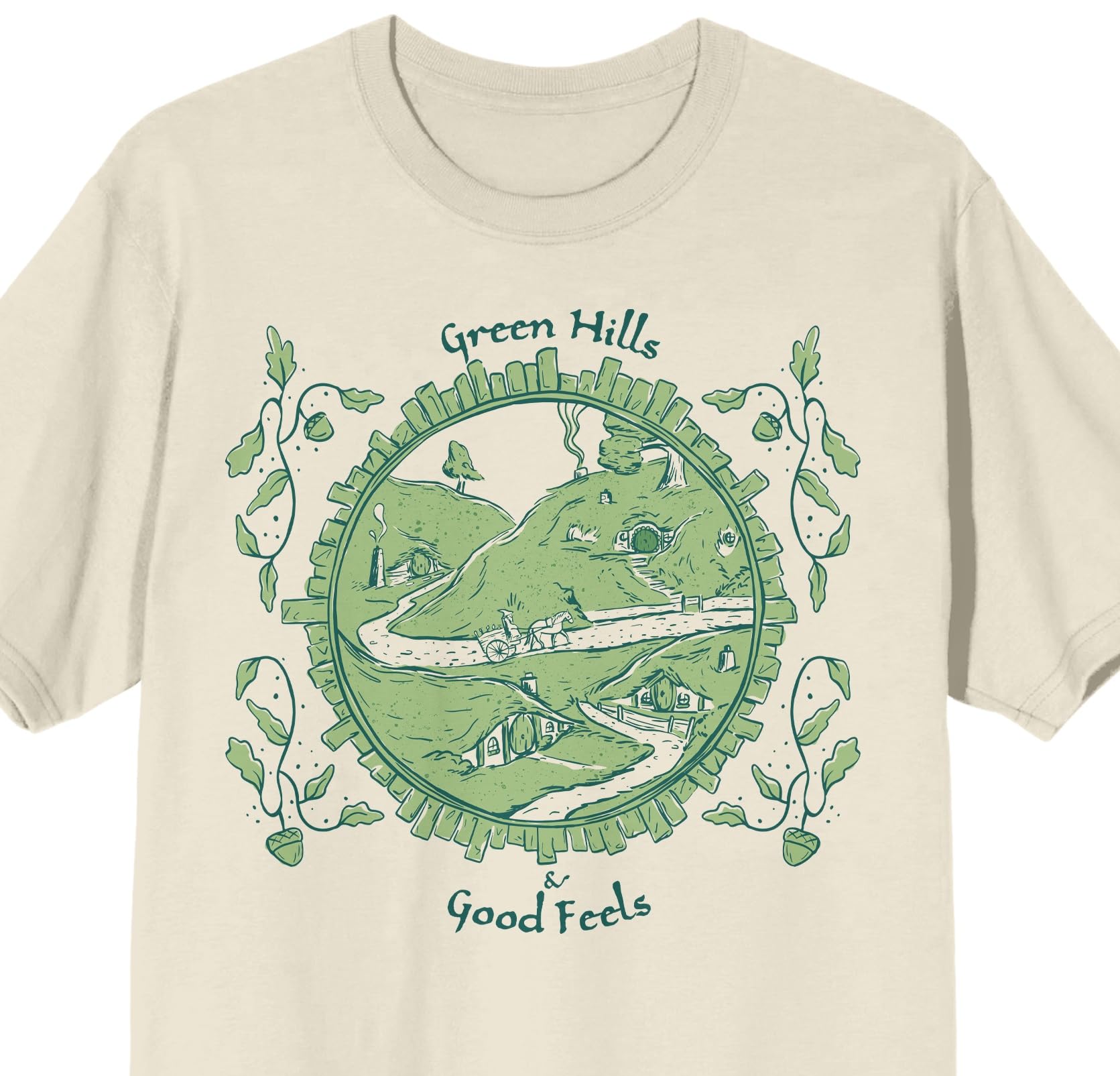 Lord Of The Rings Green Hills & Good Feels Adult Natural Crew Neck Short Sleeve T-shirt