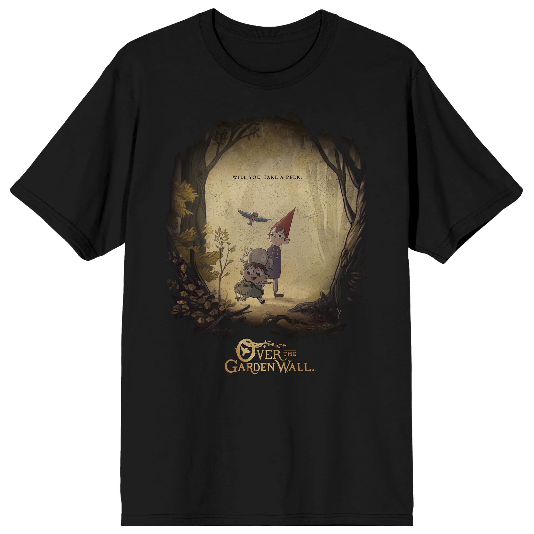 Over The Garden Wall Will You Take A Peak Adult Black Crew Neck Short Sleeve T-shirt