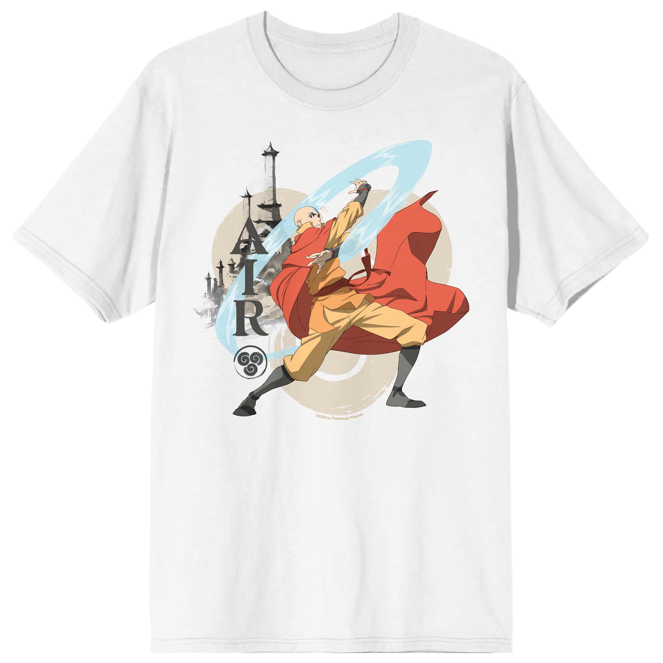 Avatar: The Last Airbender Aang Airbending Adult White Crew Neck Short Sleeve T-shirt