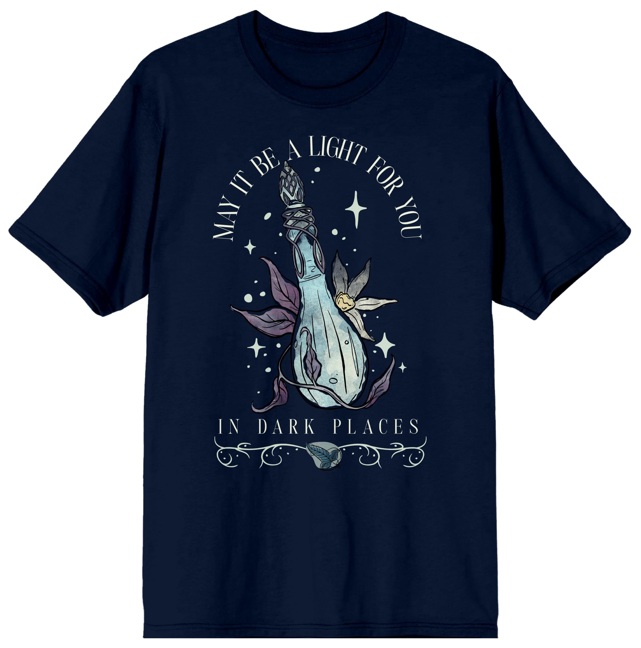 Lord Of The Rings May It Be A Light For You In Dark Places Adult Navy Crew Neck Short Sleeve T-shirt