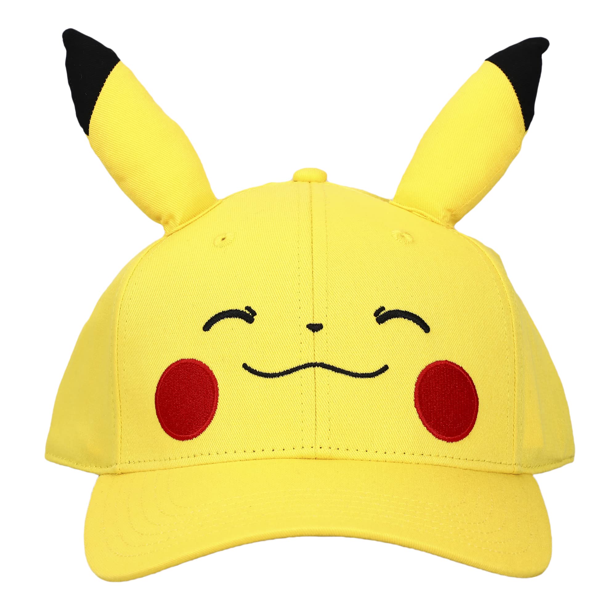 Bioworld Pokémon Pikachu Big Face Snapback Hat for Men, Adjustable Snapback Cap with Pre-Curved Bill, Acrylic Wool Blend, Officially Licensed