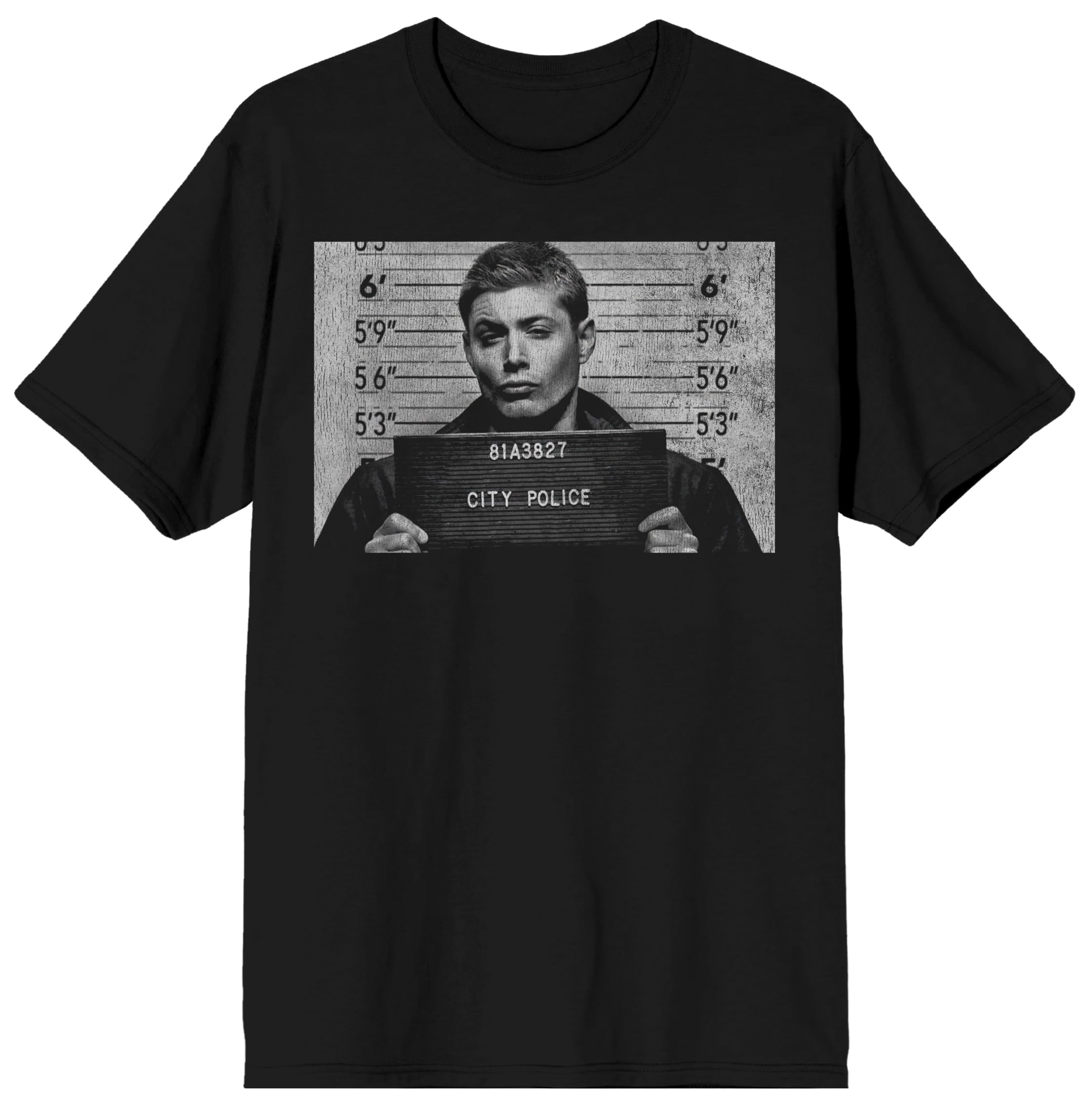 Supernatural Dean Mugshot Adult Black Crew Neck Short Sleeve T-shirt