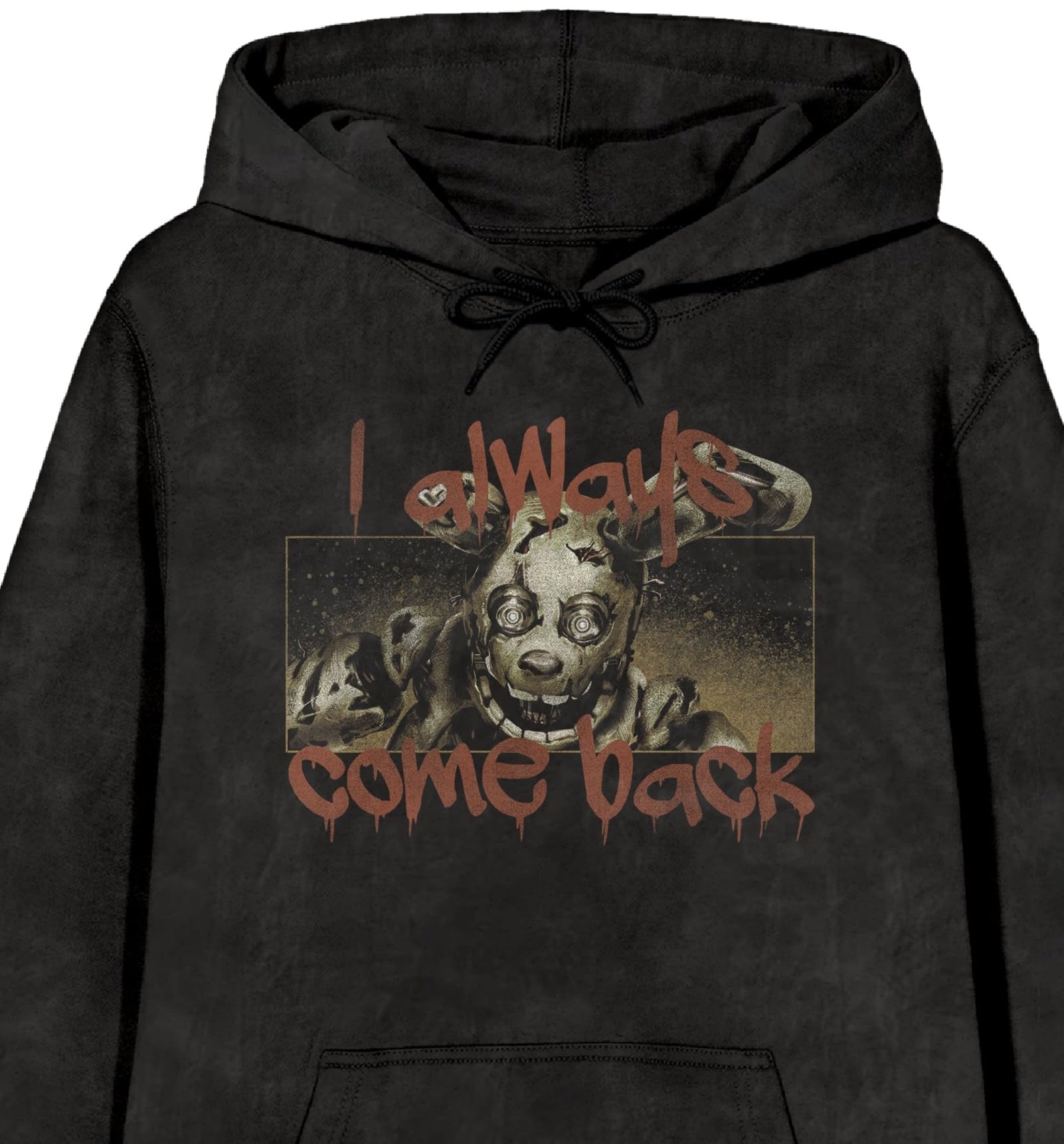 Five Nights At Freddy's Springtrap Freddy Poster Art Men's Black Mineral Wash Long Sleeve Hooded Sweatshirt