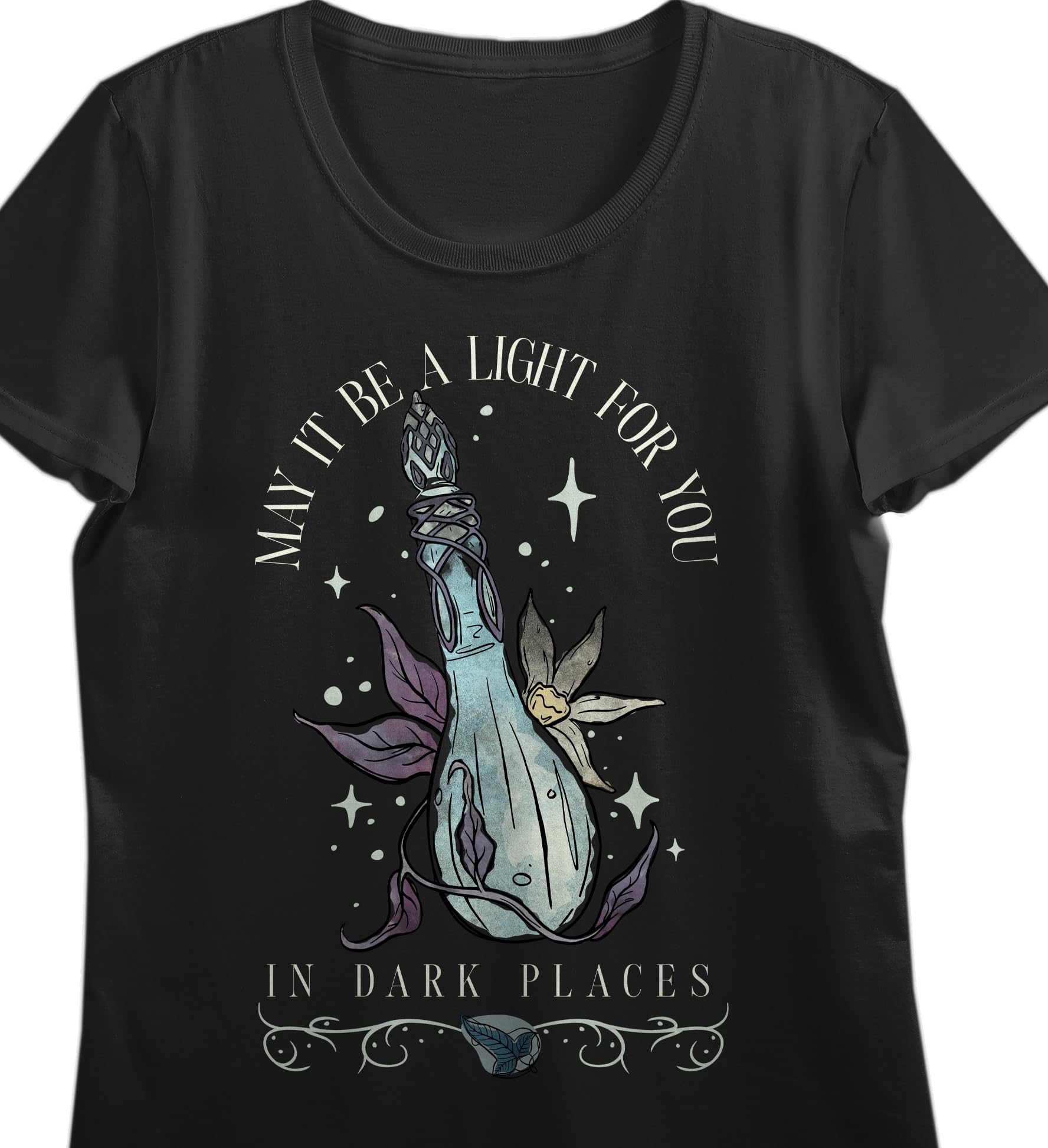 Lord Of The Rings May It Be A Light For You In Dark Places Women's Black Crew Neck Short Sleeve T-shirt