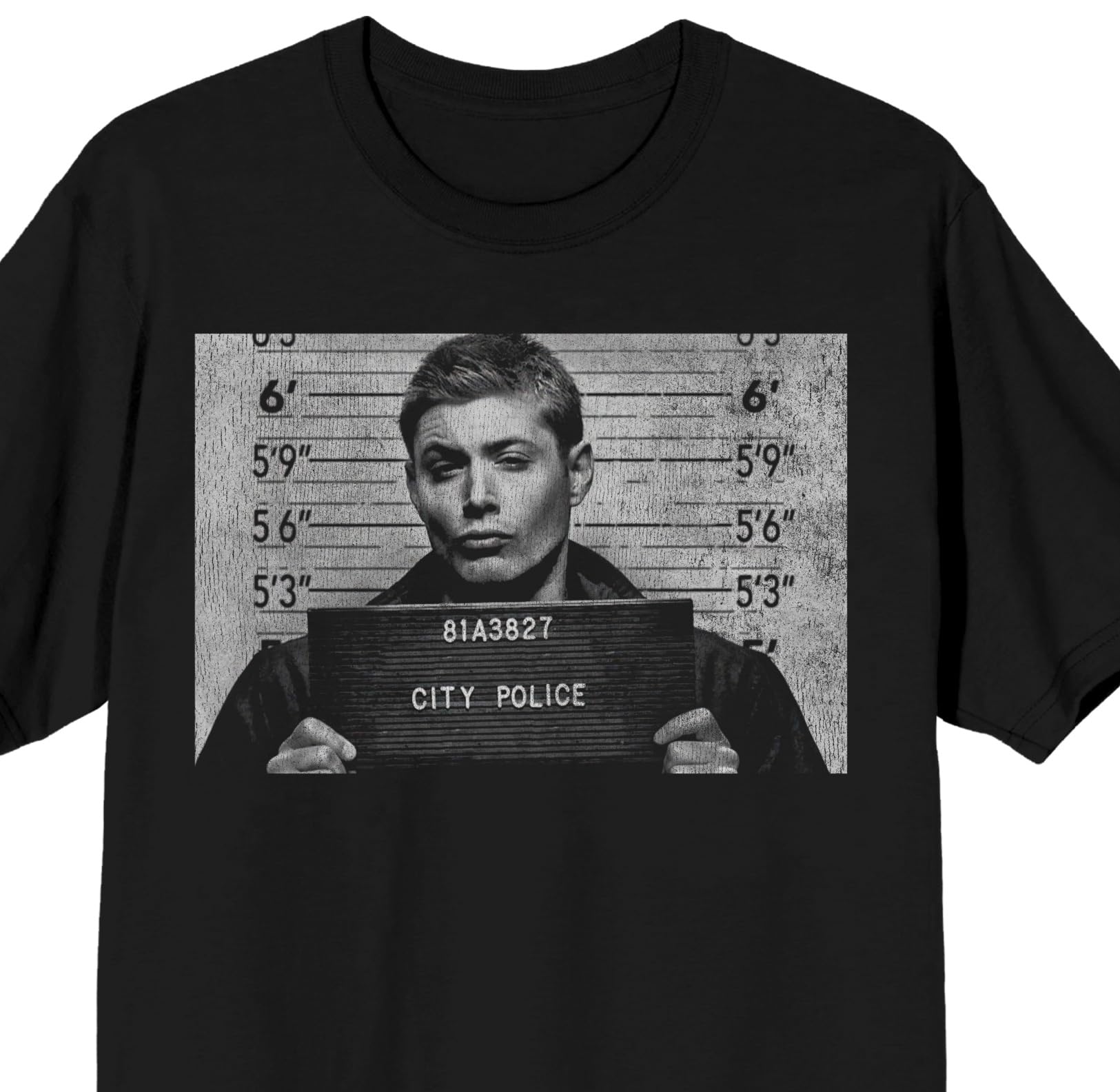 Supernatural Dean Mugshot Adult Black Crew Neck Short Sleeve T-shirt