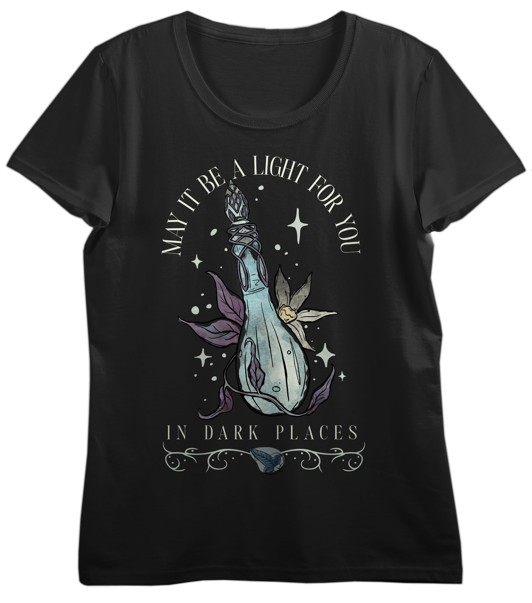 Lord Of The Rings May It Be A Light For You In Dark Places Women's Black Crew Neck Short Sleeve T-shirt