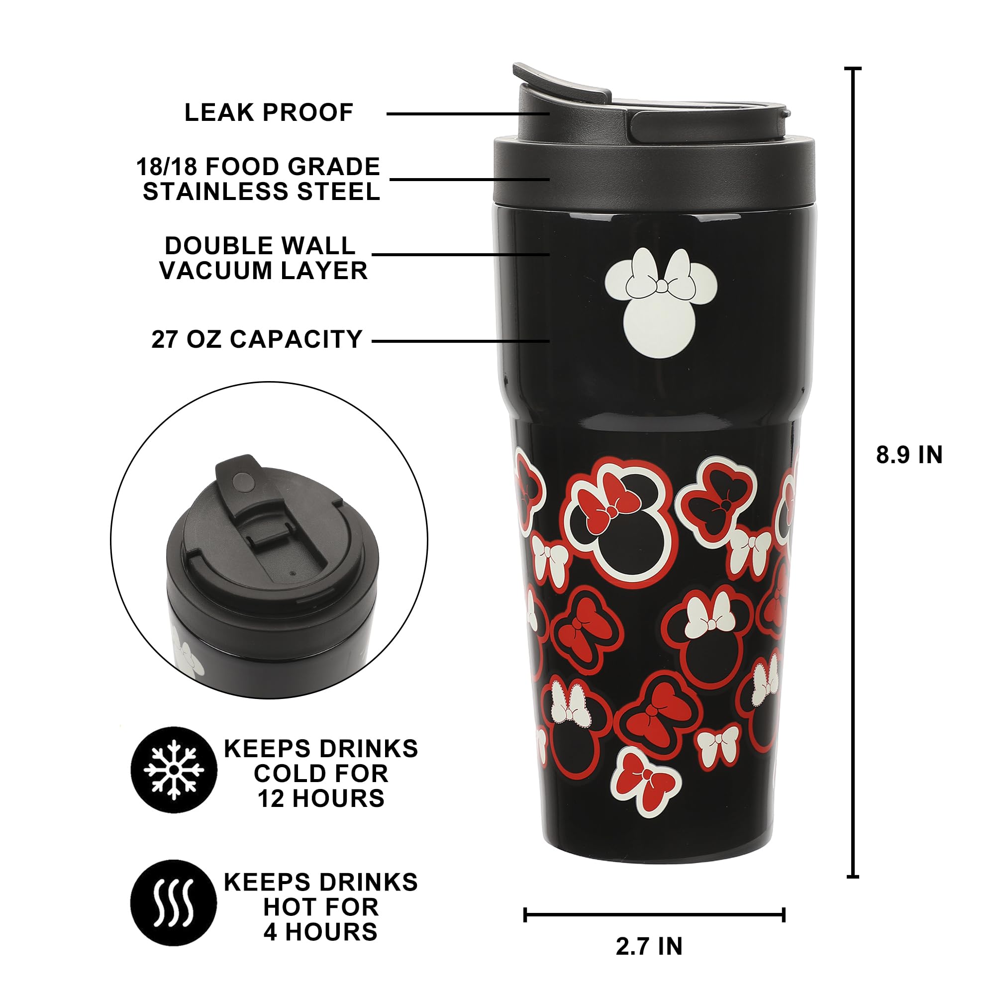 Minnie Mouse 27oz  Stainless Steel Coffee Tumbler with Flip Top Lid