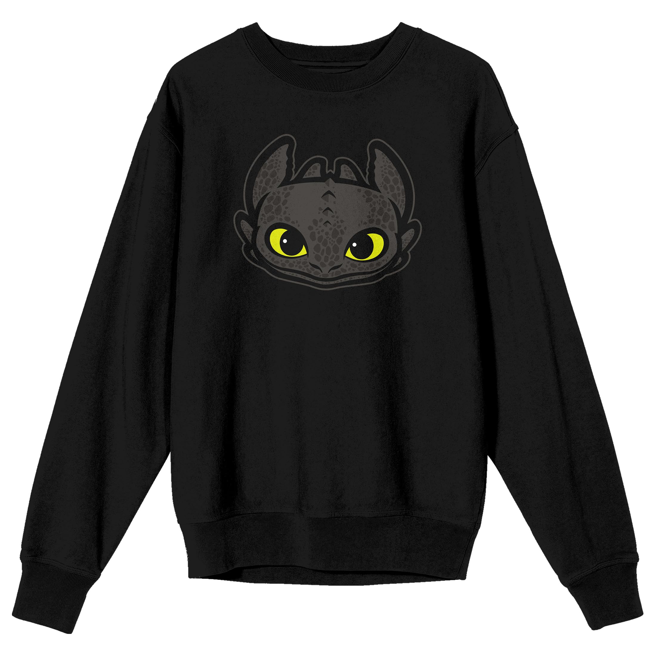 How to Train Your Dragon Franchise - Toothless Head Vector Graphic on Adult Black Crew Neck Sweatshirt
