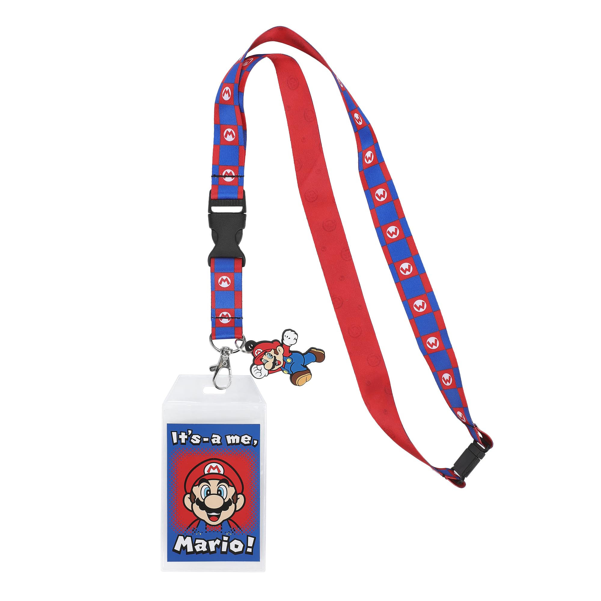 Super Mario Bros. It's-a-Me Mario 22-inch Lanyard with Clear ID Sleeve and Rubber Charm