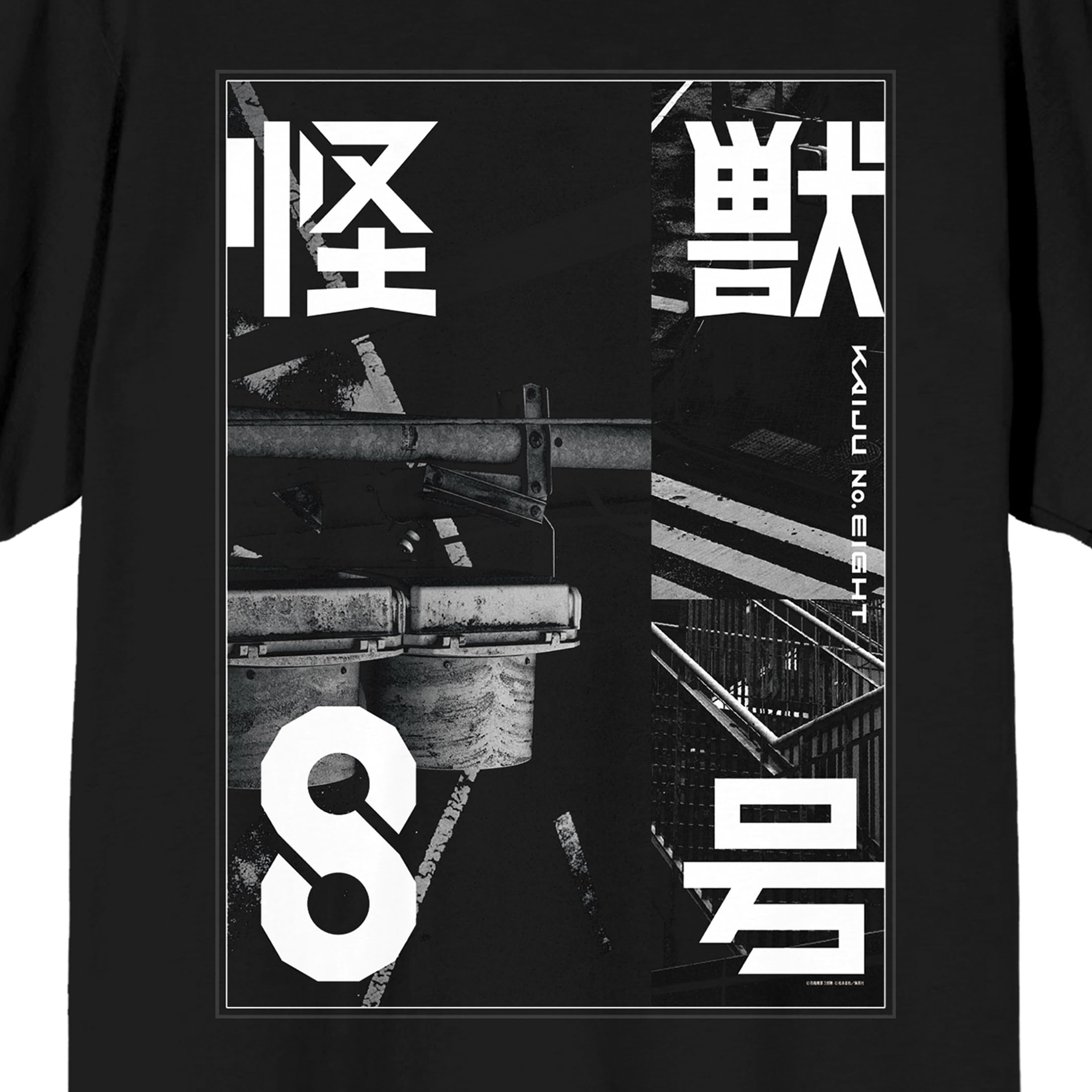 Kaiju No. 8 Kanji Symbols & Street Scenes Crew Neck Short Sleeve Men's Black T-shirt