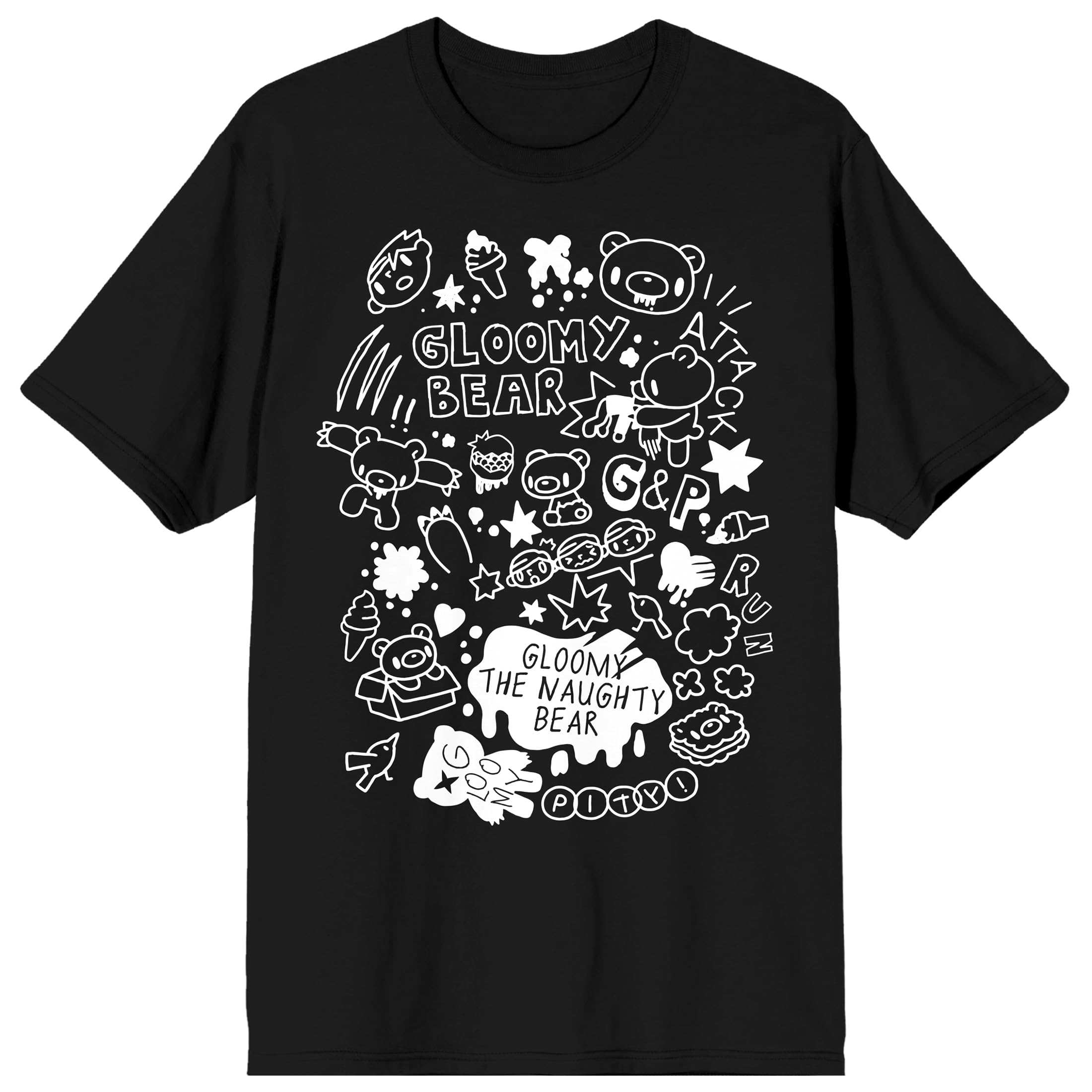 Gloomy Bear Black and White Icon Adult Black Crew Neck Short Sleeve T-Shirt