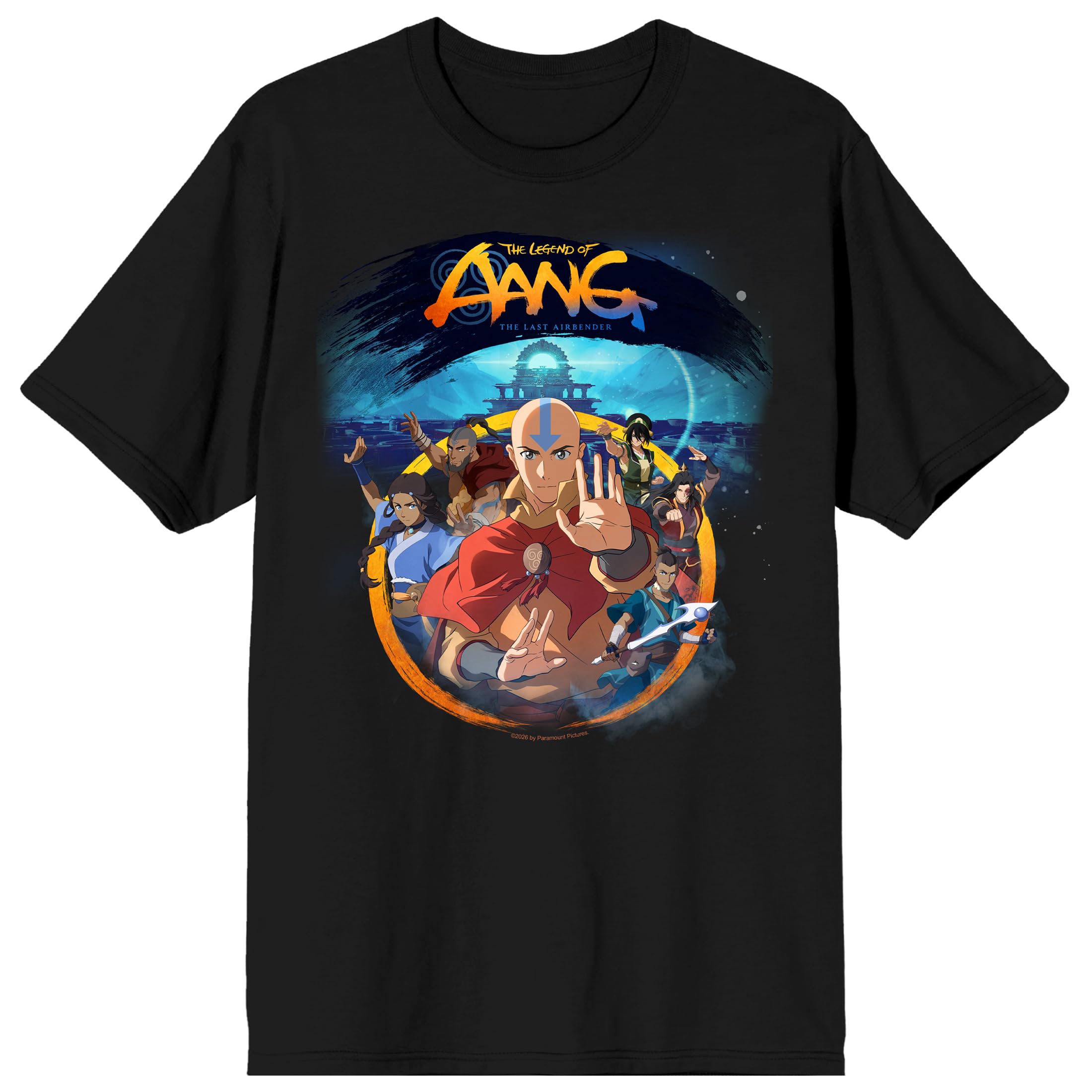 Avatar: The Last Airbender Team Aang & Temple Adult Black Crew Neck Short Sleeve T-shirt