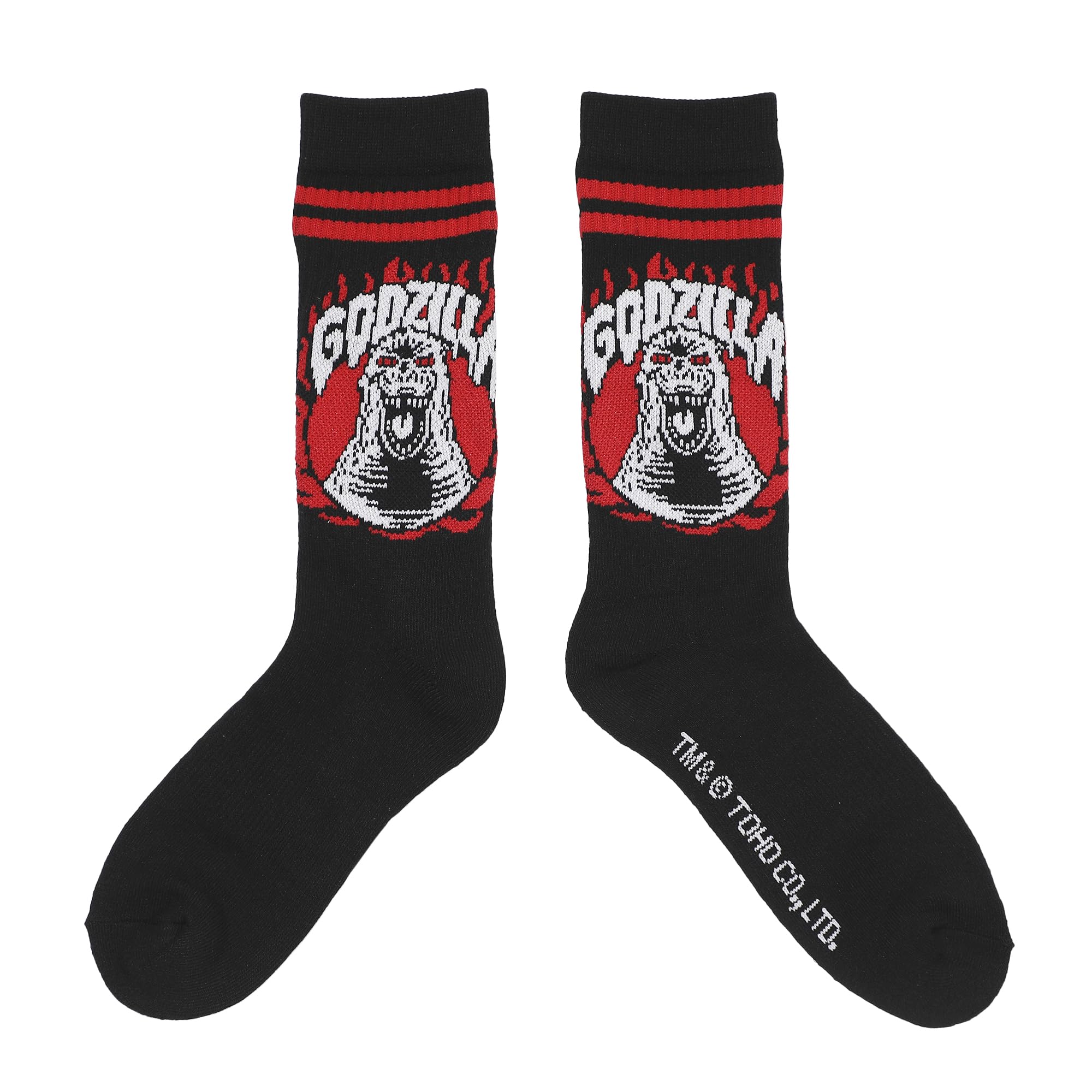 Godzilla Flaming Monster Men's Black Casual Crew Socks