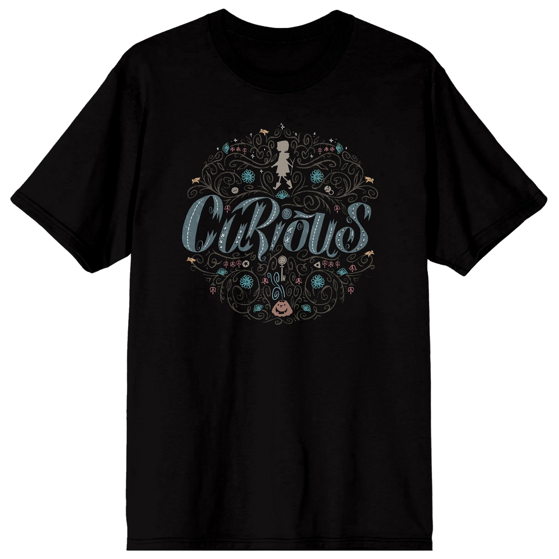 Coraline Curious Circle Adult Black Crew Neck Short Sleeve T-shirt