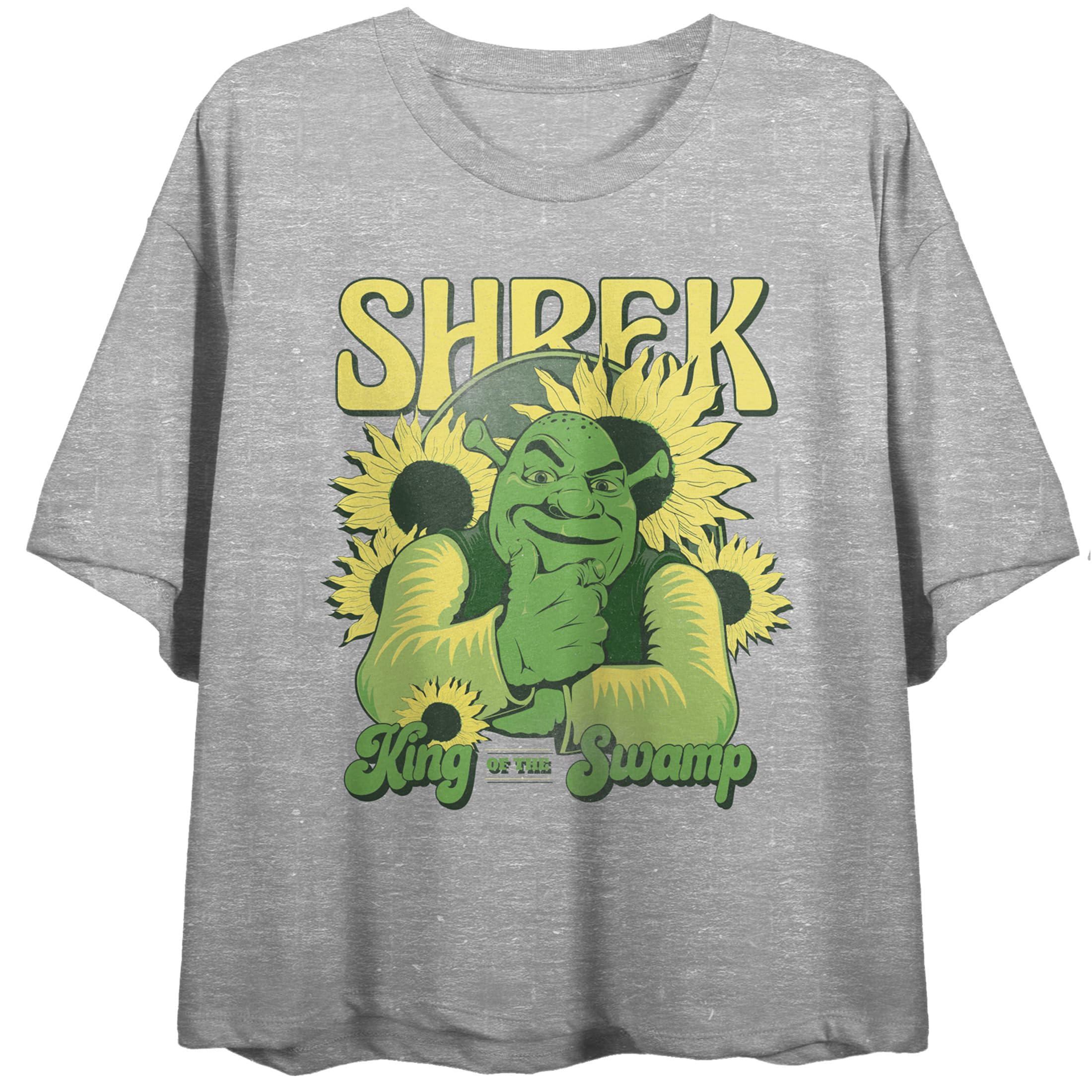 Shrek King Of The Swamp Crew Neck Short Sleeve Women's Gray Heather Crop Top