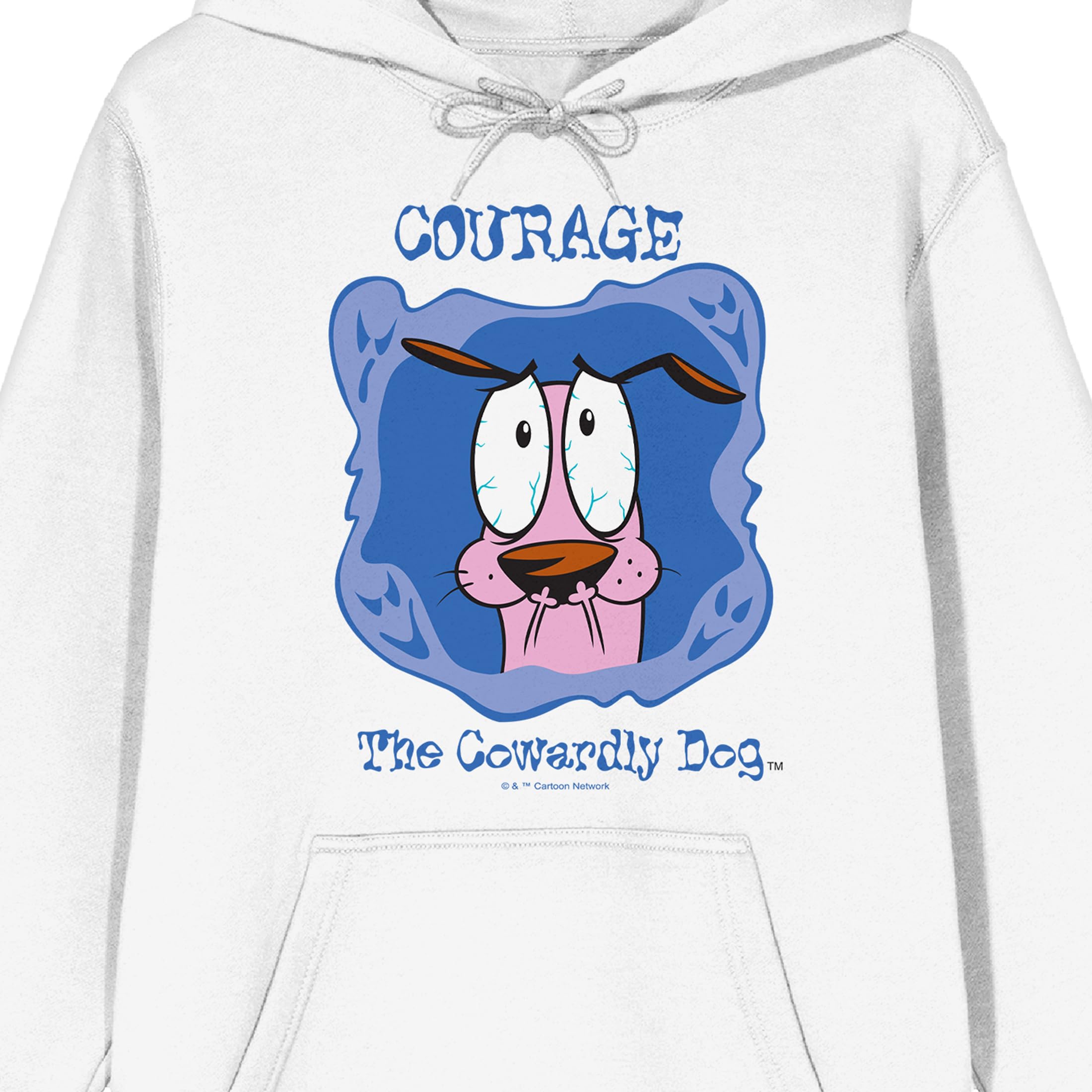 Courage The Cowardly Dog Courage In Blue Frame Long Sleeve White Adult Hooded Sweatshirt