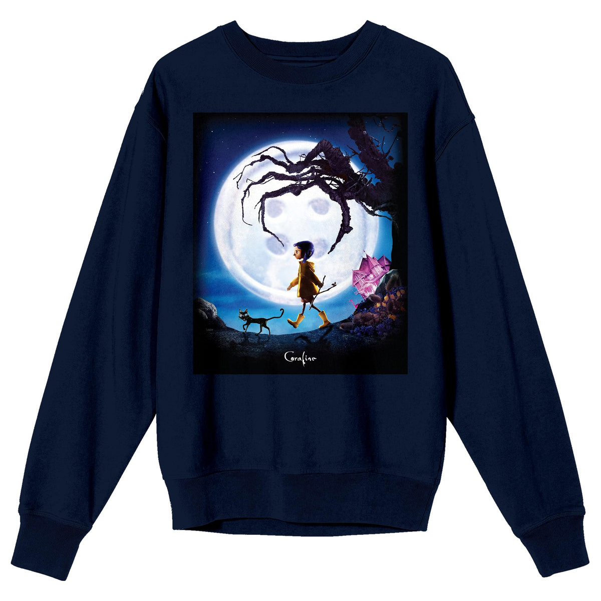 Coraline Poster Art Adult Navy Crew Neck Long Sleeve Sweatshirt