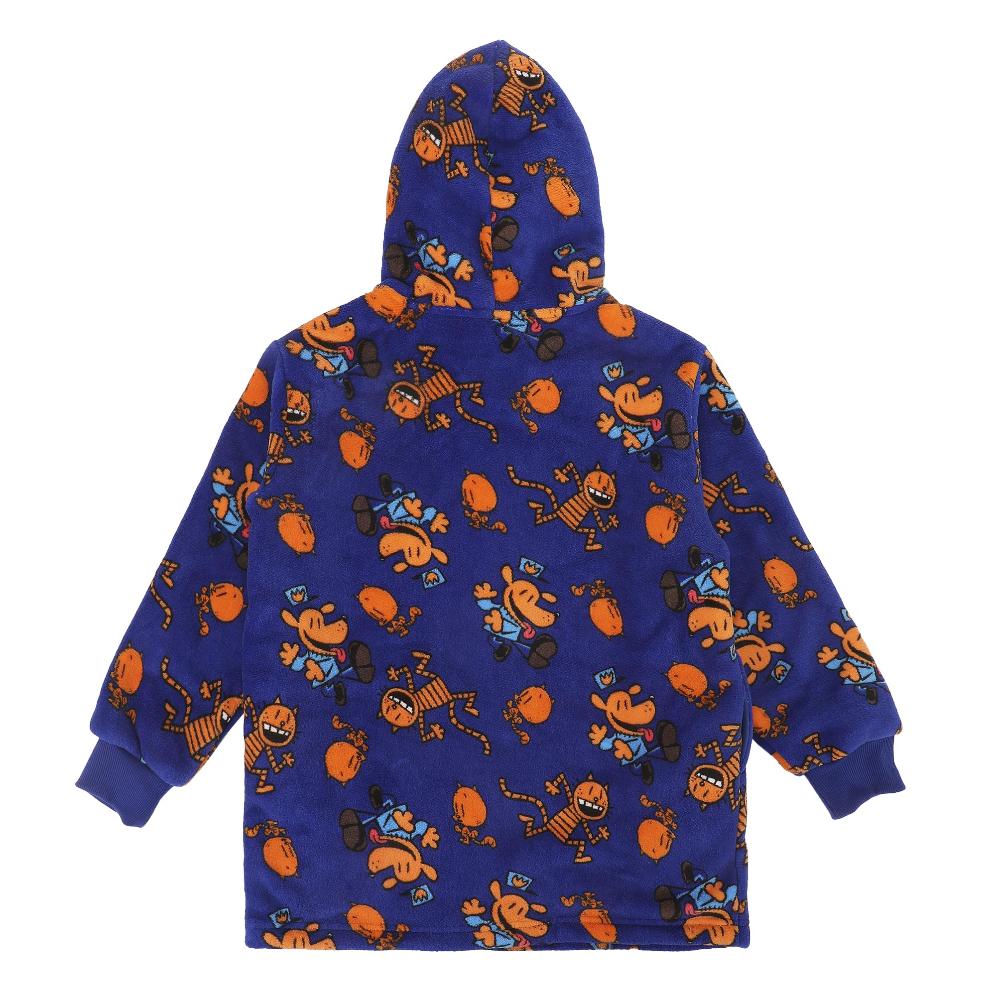 Dog Man Petey & Dog Man All-Over Print Boy's Blue Long Sleeve Sherpa Lined Kids Wearable Hoodie Blanket