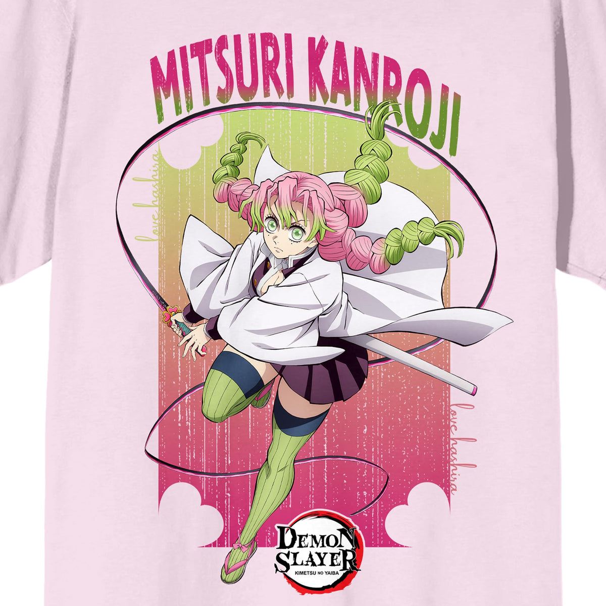 Demon Slayer Infinity Castle Mitsuri Kanjori Adult Cradle Pink Crew Neck Short Sleeve T-shirt
