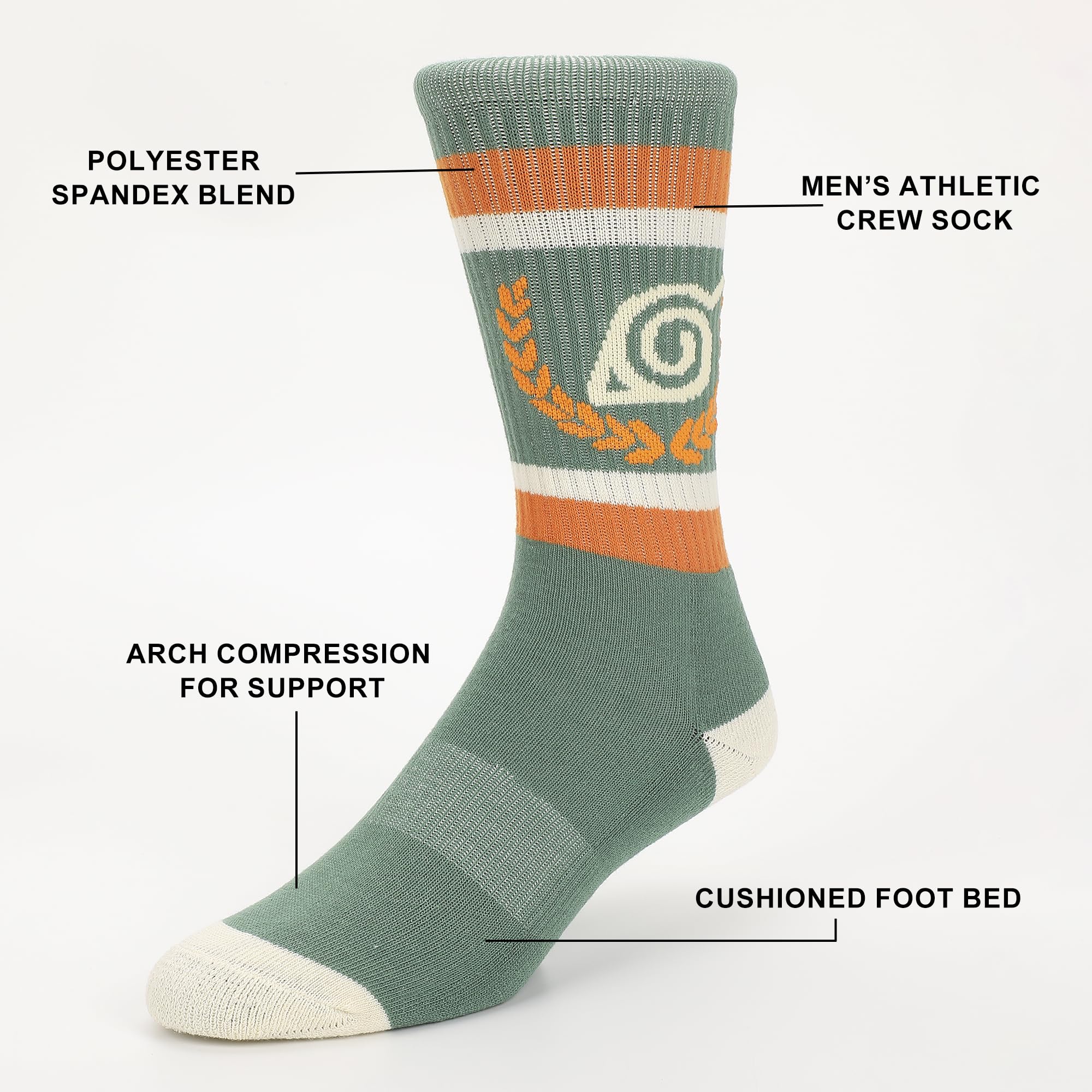 Naurto Uzumaki Leaf and Ichiraku Striped Mens Athletic Crew Socks