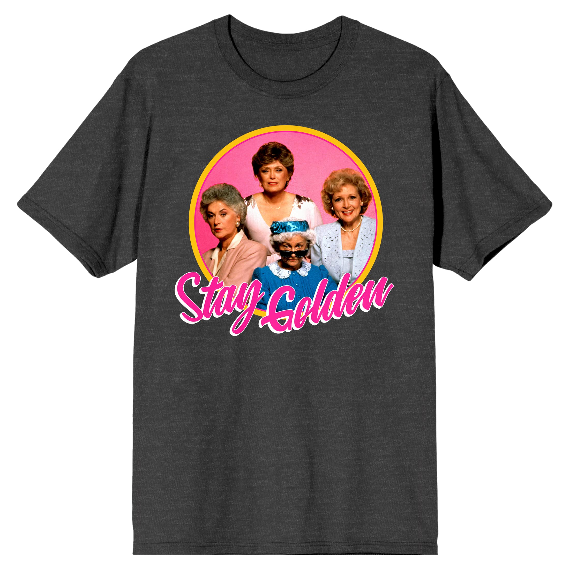 Men's Golden Girls Character Group Circle Frame Charcoal Graphic Tee Shirt