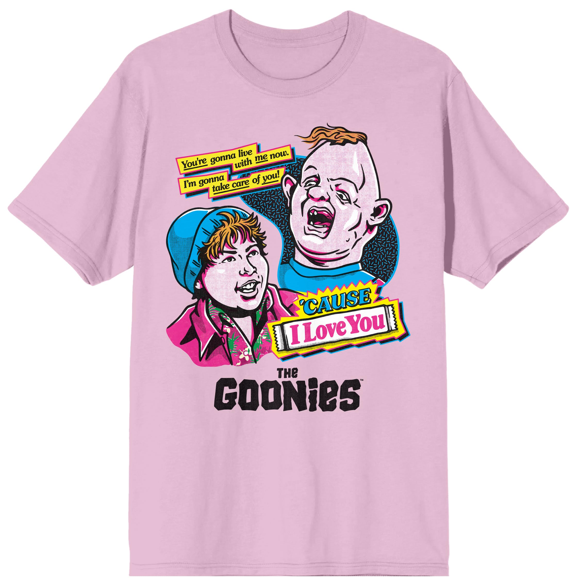 The Goonies Sloth & Chunk Adult Cradle Pink Crew Neck Short Sleeve T-shirt