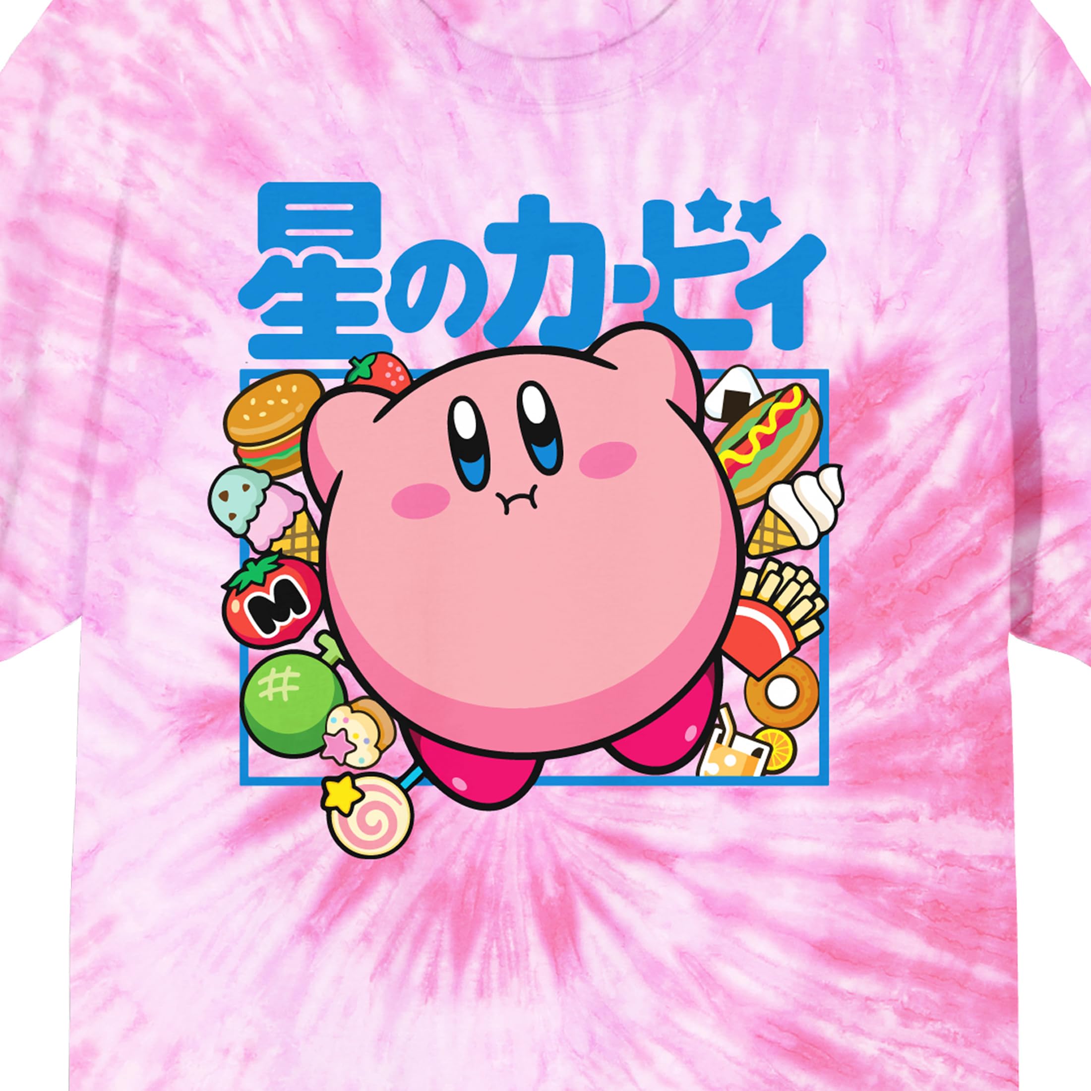 Kirby Kanji Character Adult Pink Tie Dye Short Sleeve Tee