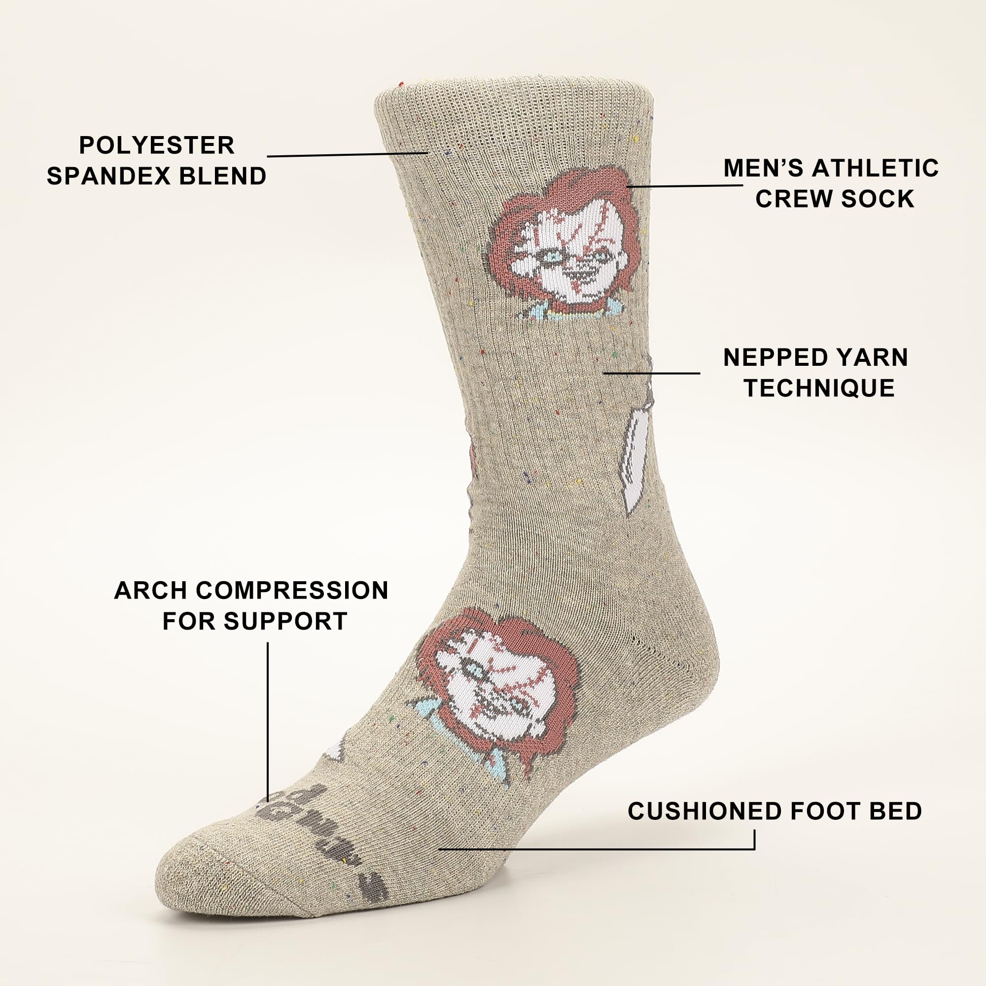 Chucky Good Guys Mixed Character Mens Athletic Crew Socks