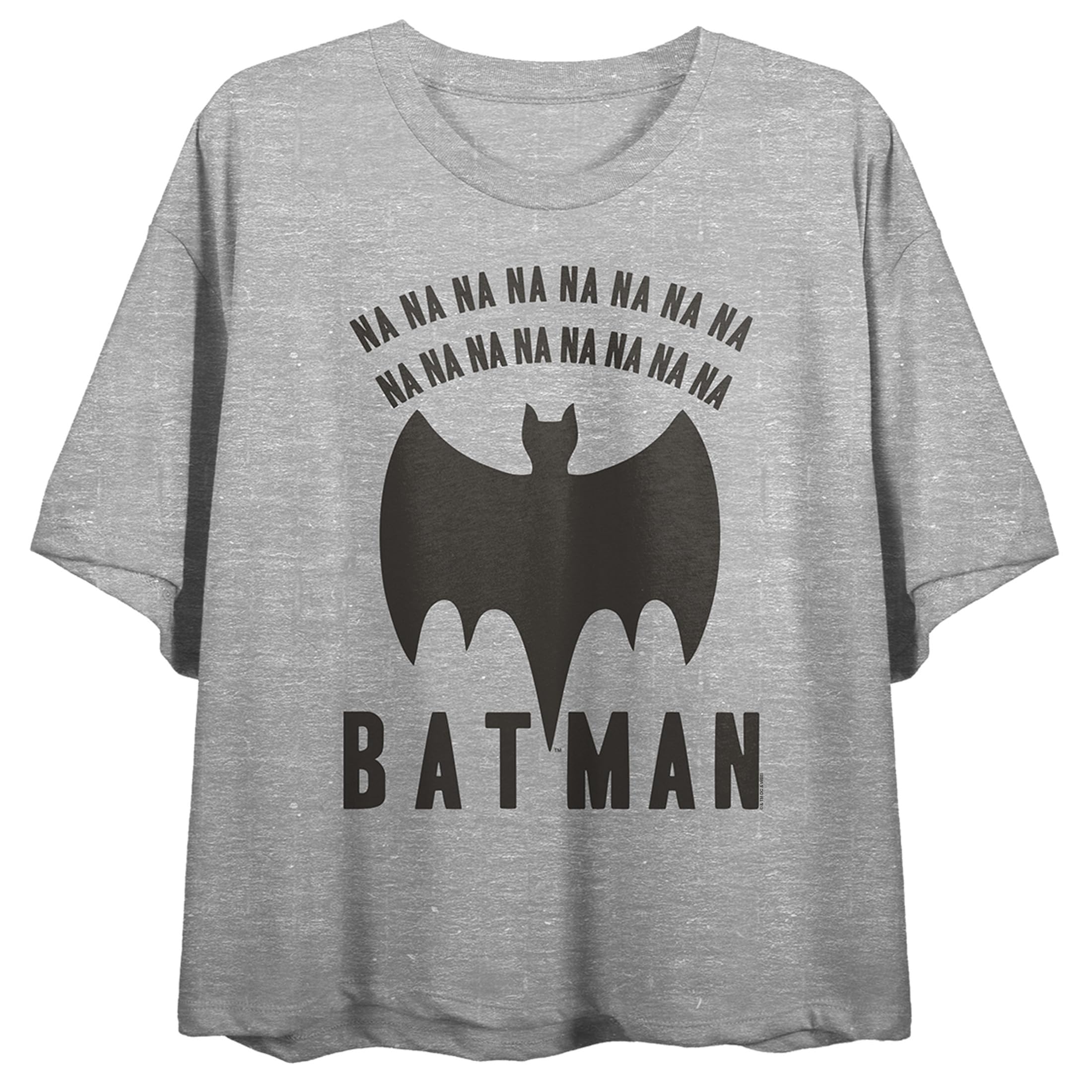 Batman Na Na Na Na Bat Logo Women's Athletic Heather Gray Boyfriend Crop Tee