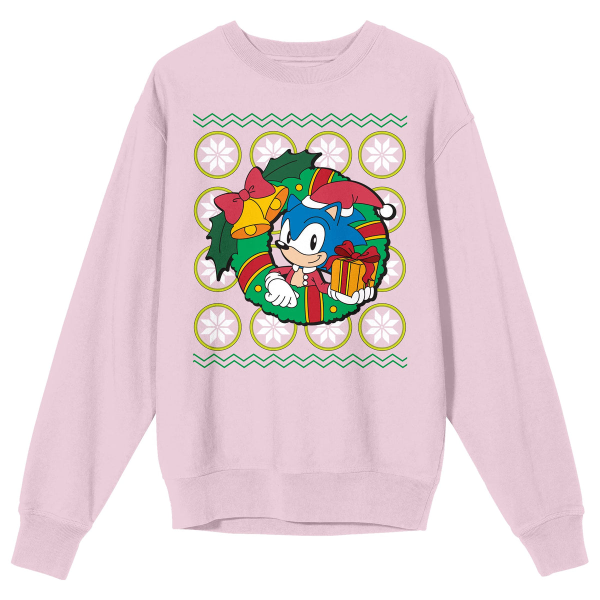 Sonic The Hedgehog Sonic Christmas Wreath Crew Neck Long Sleeve Cradle Pink Adult Sweatshirt