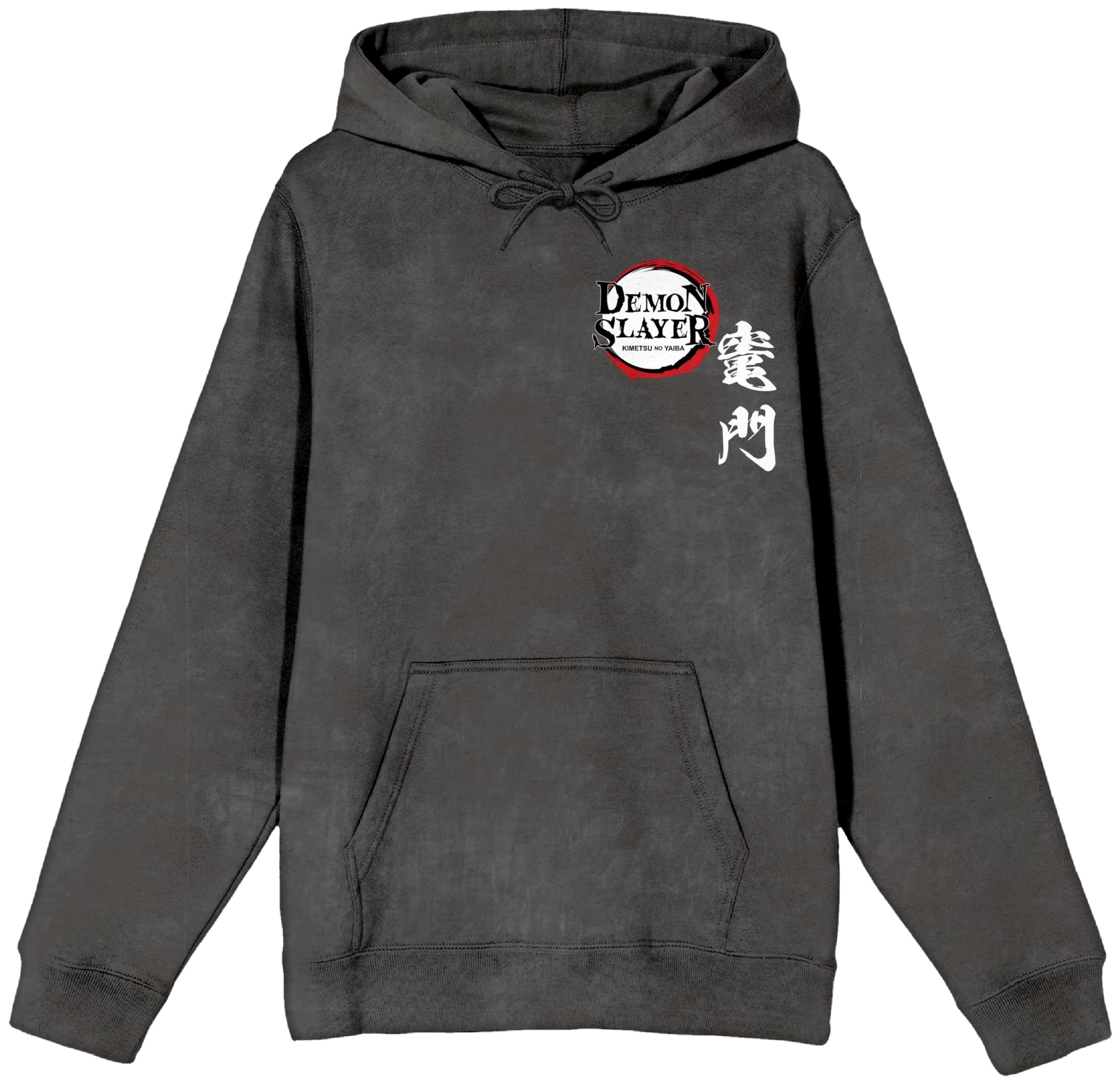 Demon Slayer Tanjiro Character Art Men's Charcoal Mineral Wash Long Sleeve Hooded Sweatshirt