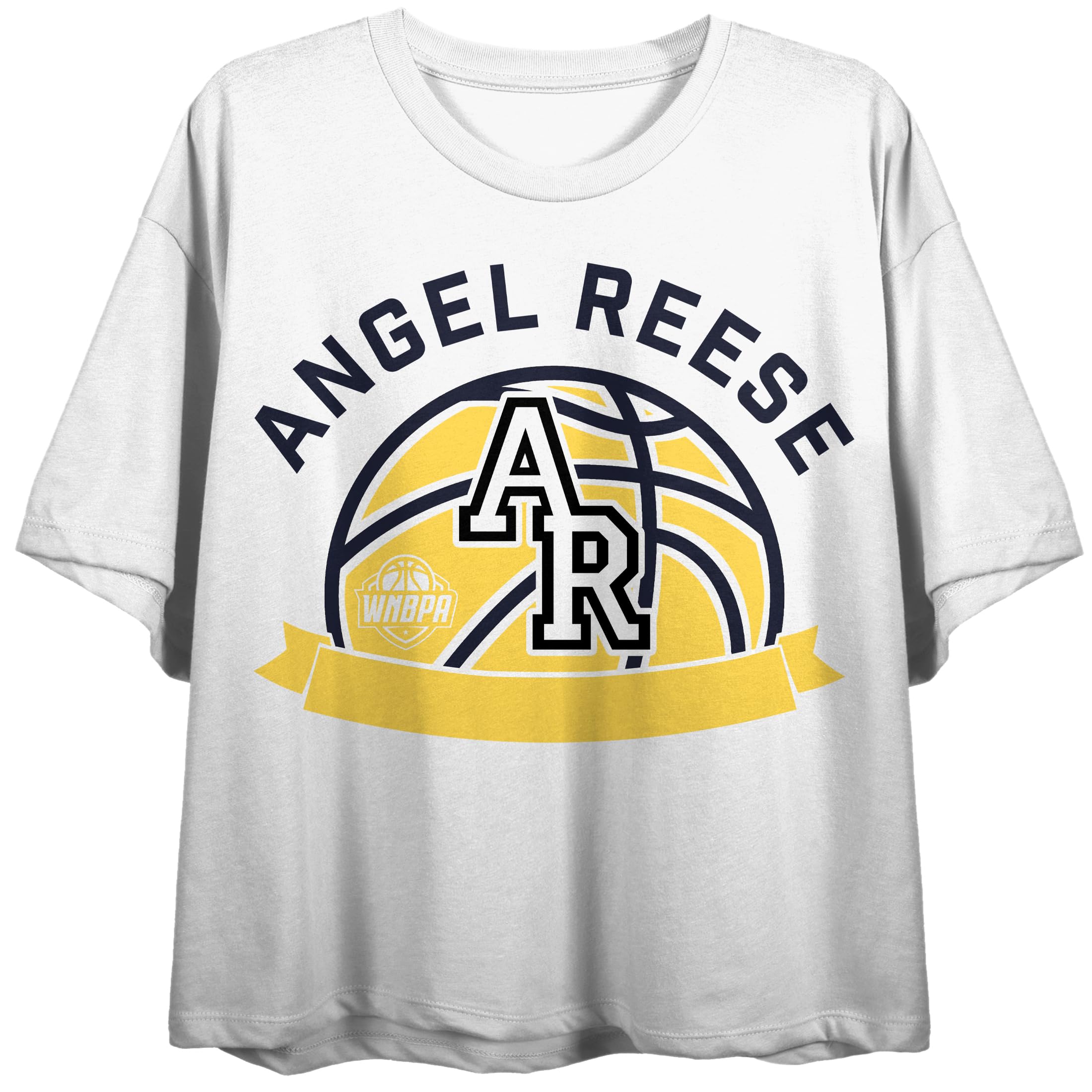 WNBPA Angel Reese AR Basketball Women's White Crew Neck Short Sleeve Crop Top