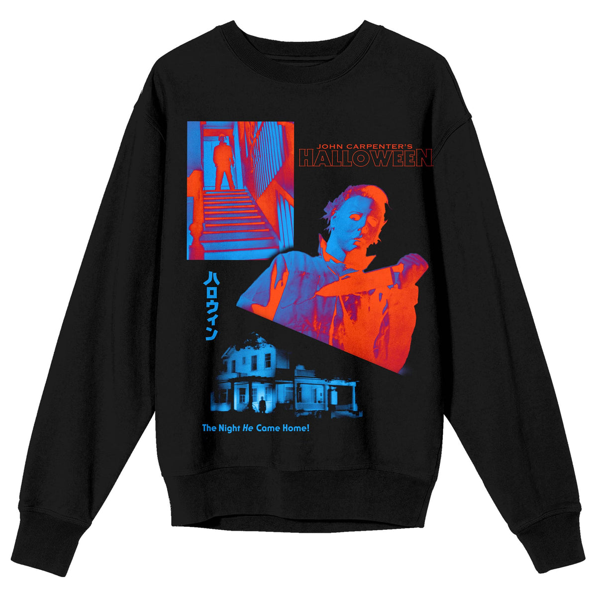 John Carpenter's Halloween Mike Myers Bright Colors Crew Neck Long Sleeve Black Adult Sweatshirt