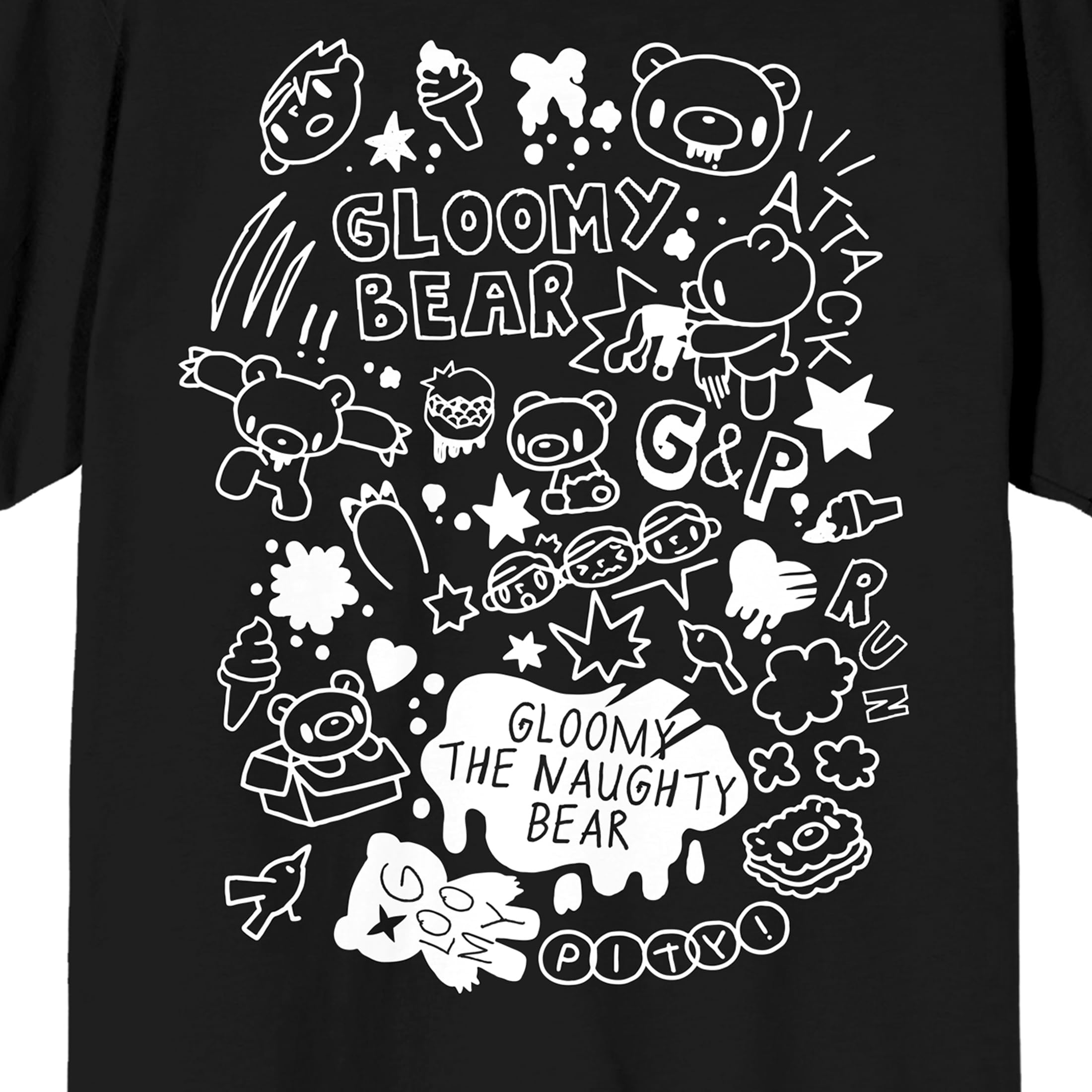 Gloomy Bear Black and White Icon Adult Black Crew Neck Short Sleeve T-Shirt