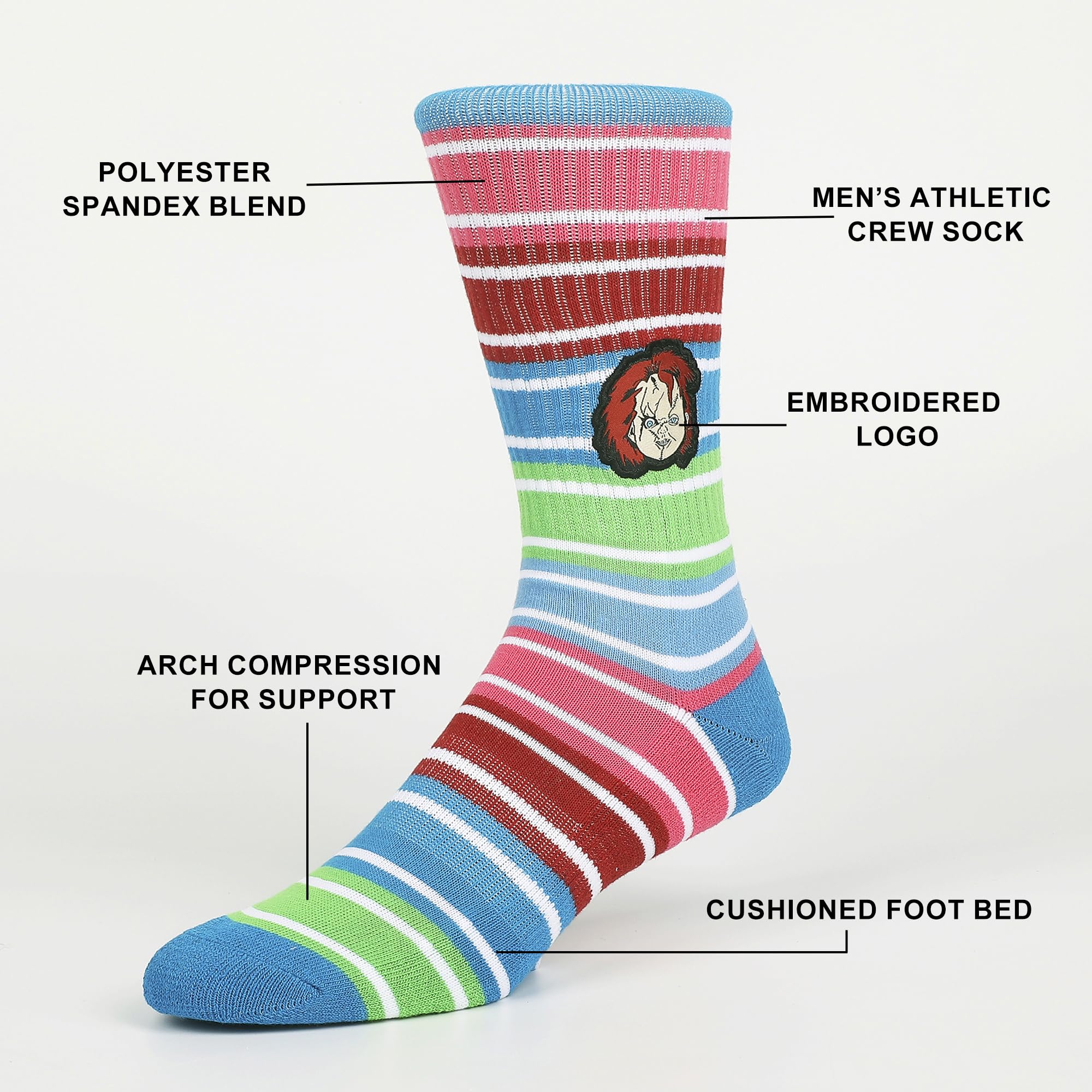 Chucky Chucky Head Embroidery Mens Athletic Crew Socks