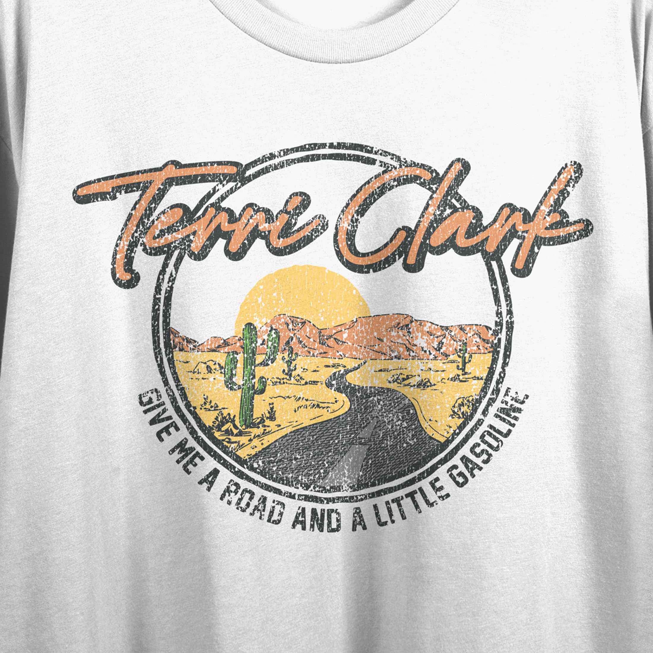 Terri Clark Give Me A Road And A Little Gasoline Crew Neck Short Sleeve Women's White Crop Top