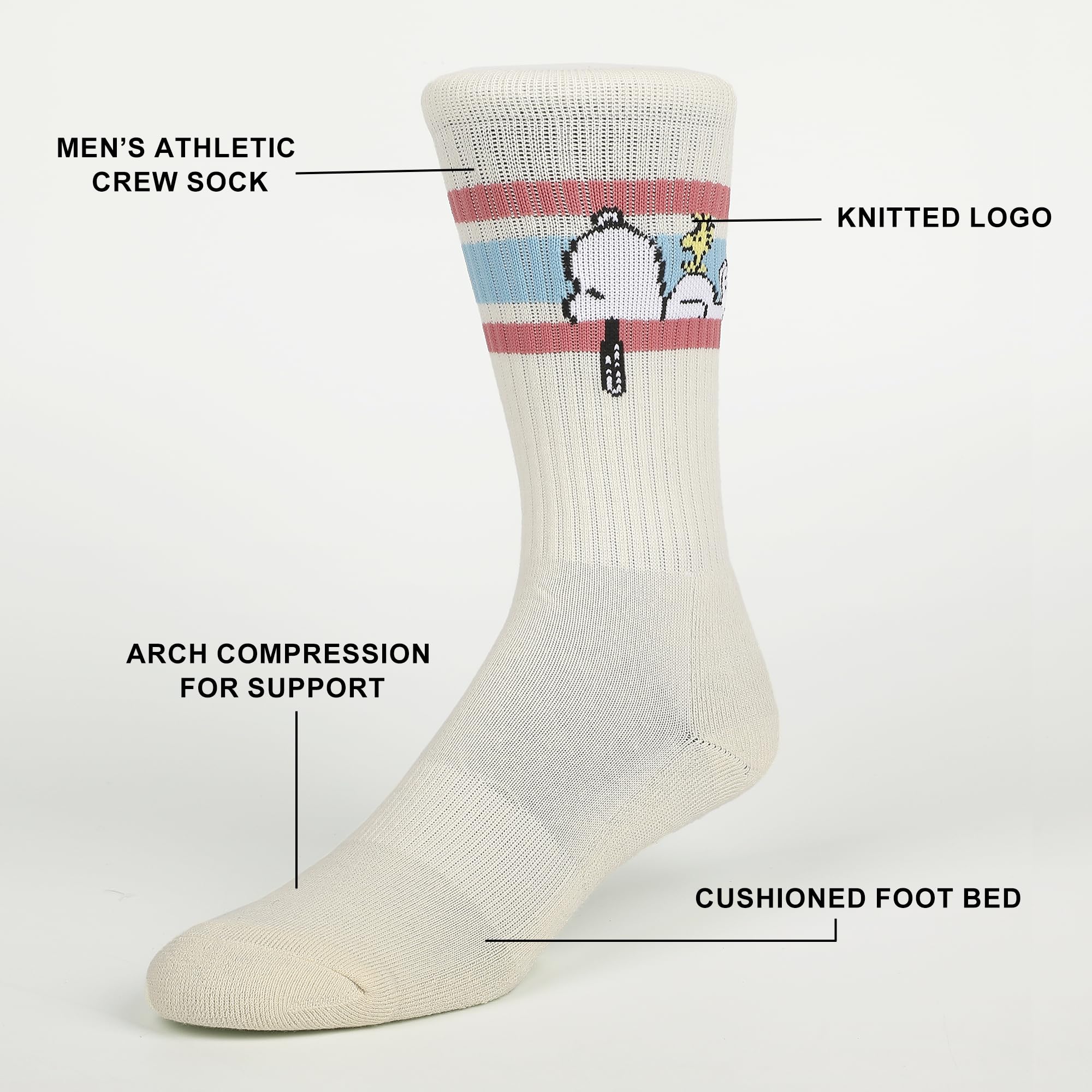 Peanuts Snoopy Varsity Stripes Mens Athletic Crew Socks