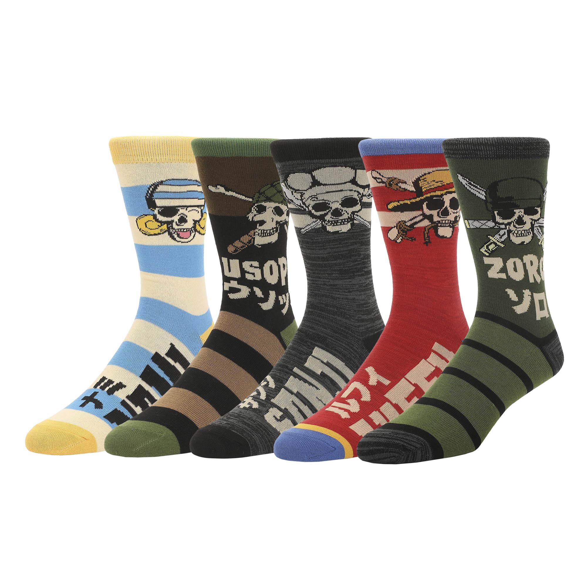 One Piece (Live Action) Luffy, Zoro, Nami, Usopp and Sanji Mens Casual Crew Socks 4 Pack