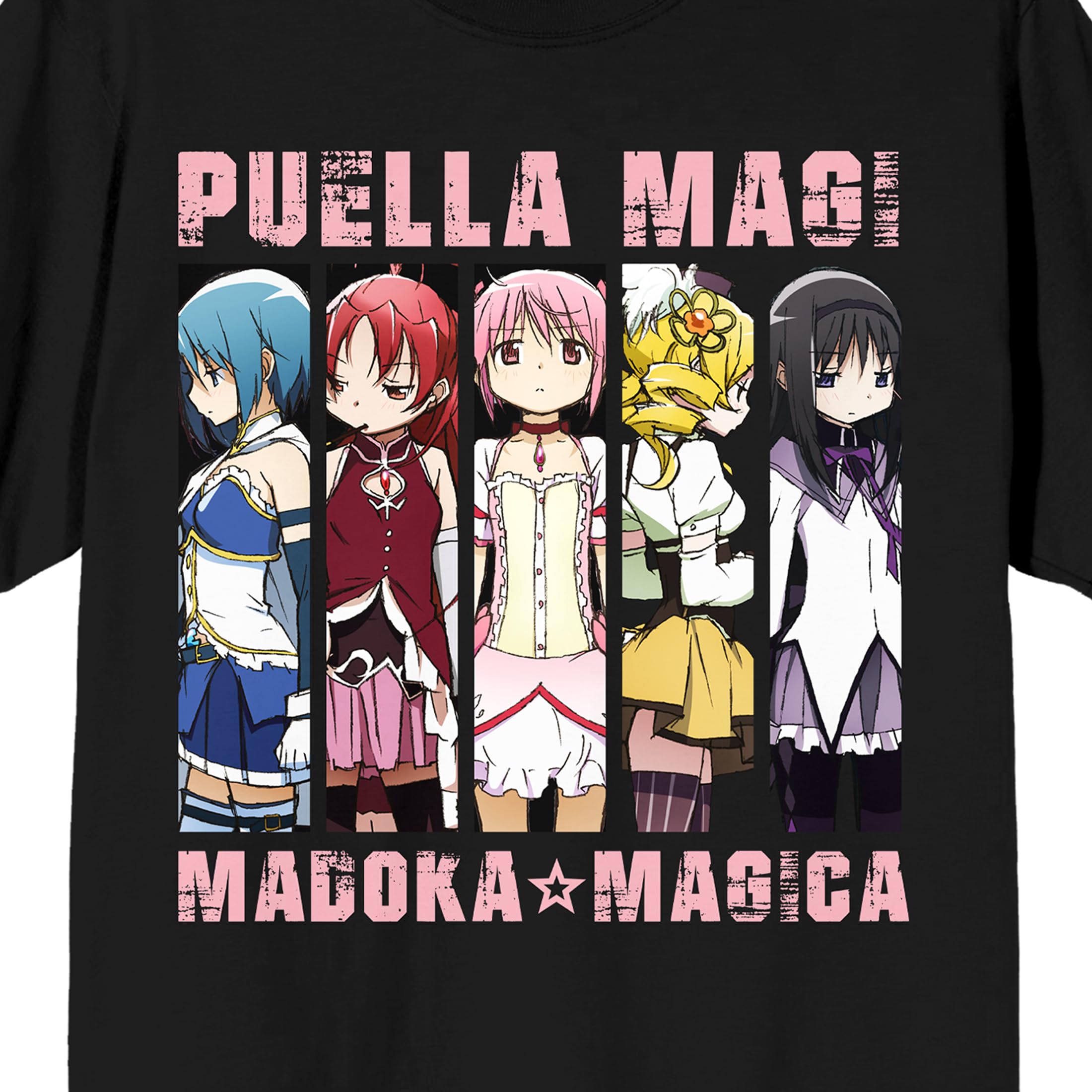 Puella Magi Madoka Magica Main Character Panels Adult Black Crew Neck Short Sleeve T-shirt