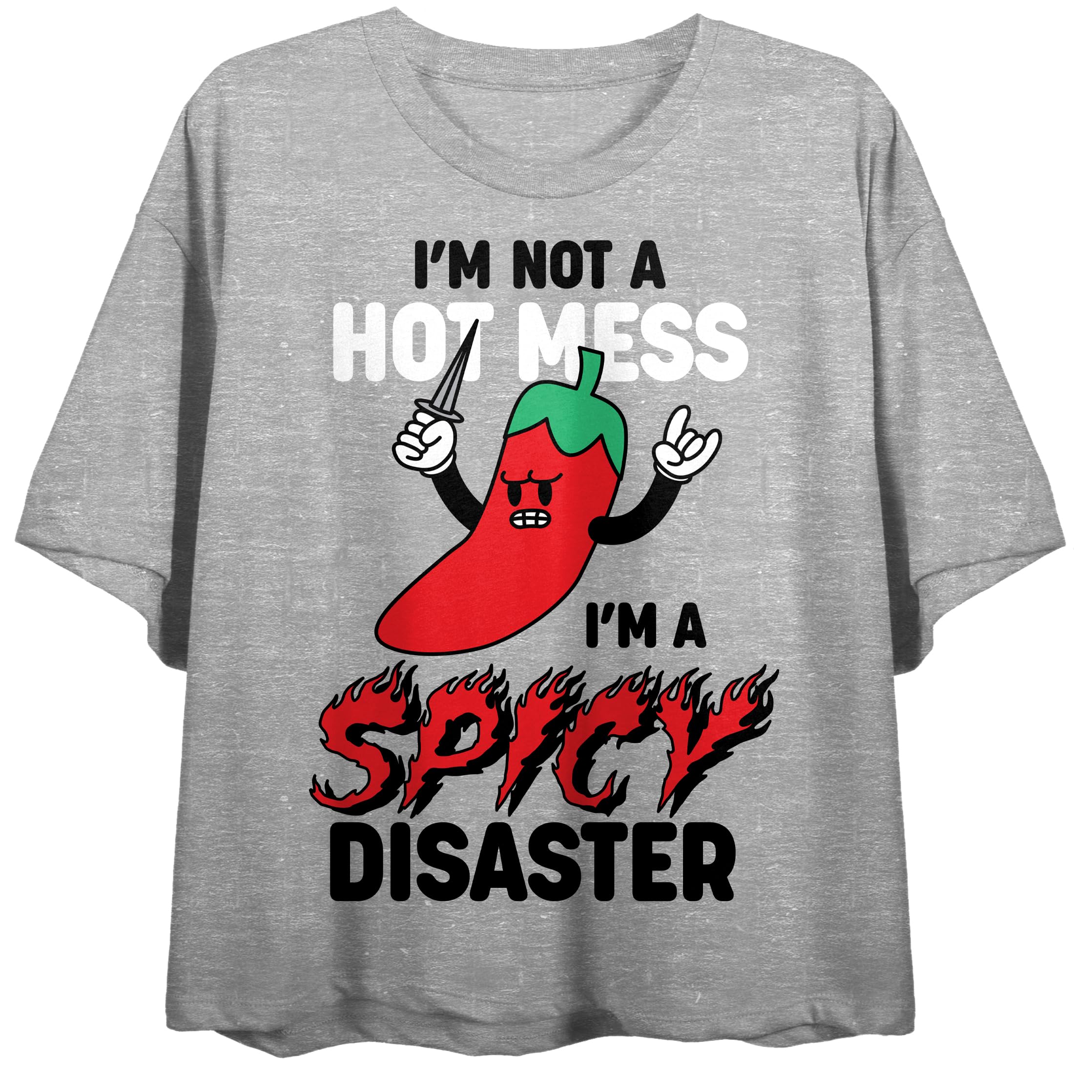 Spicy Disaster Crew Neck Short Sleeve Athletic Heather Women's Crop Top