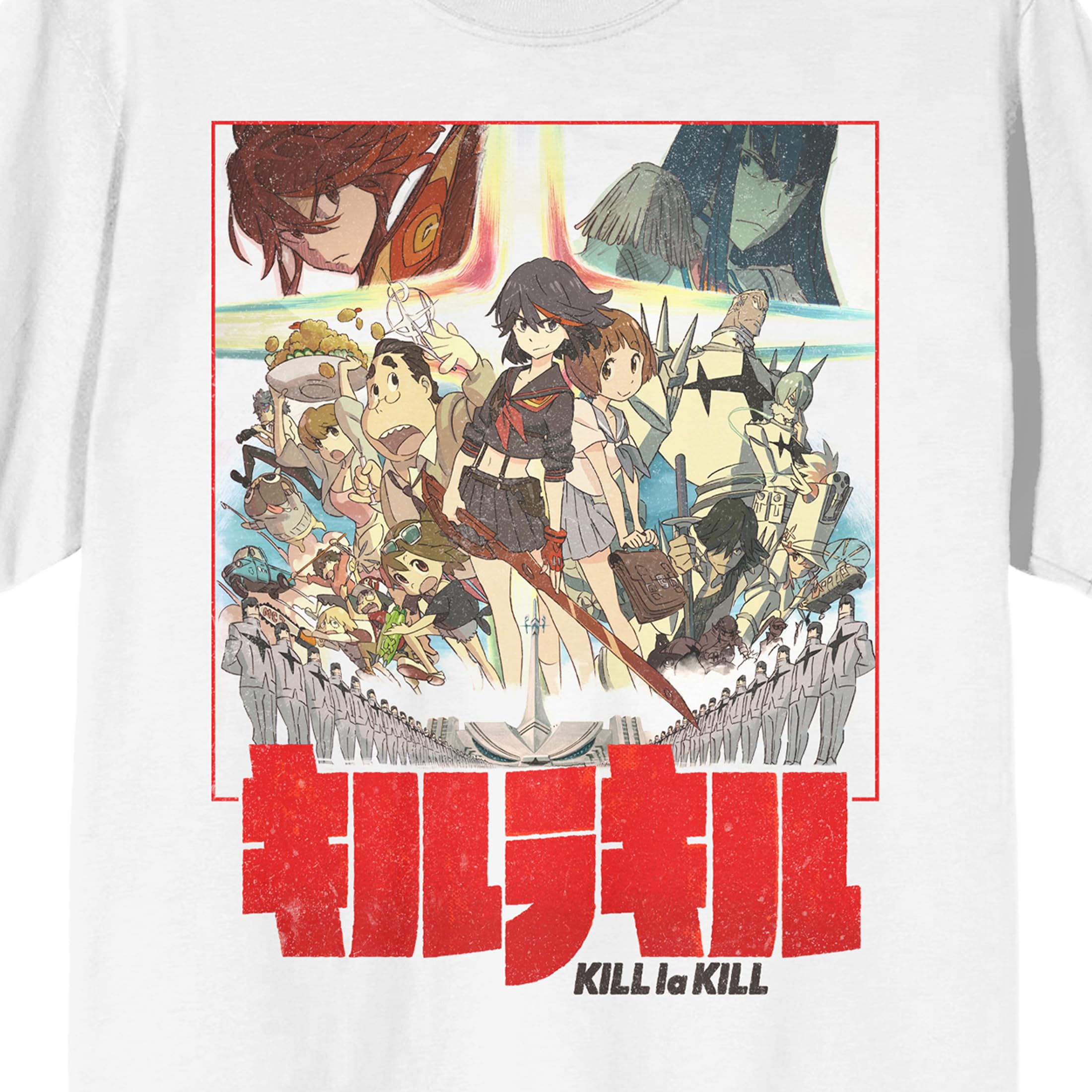 Kill La Kill Anime Group Shot Logo Text Adult White Crew Neck Short Sleeve T-shirt