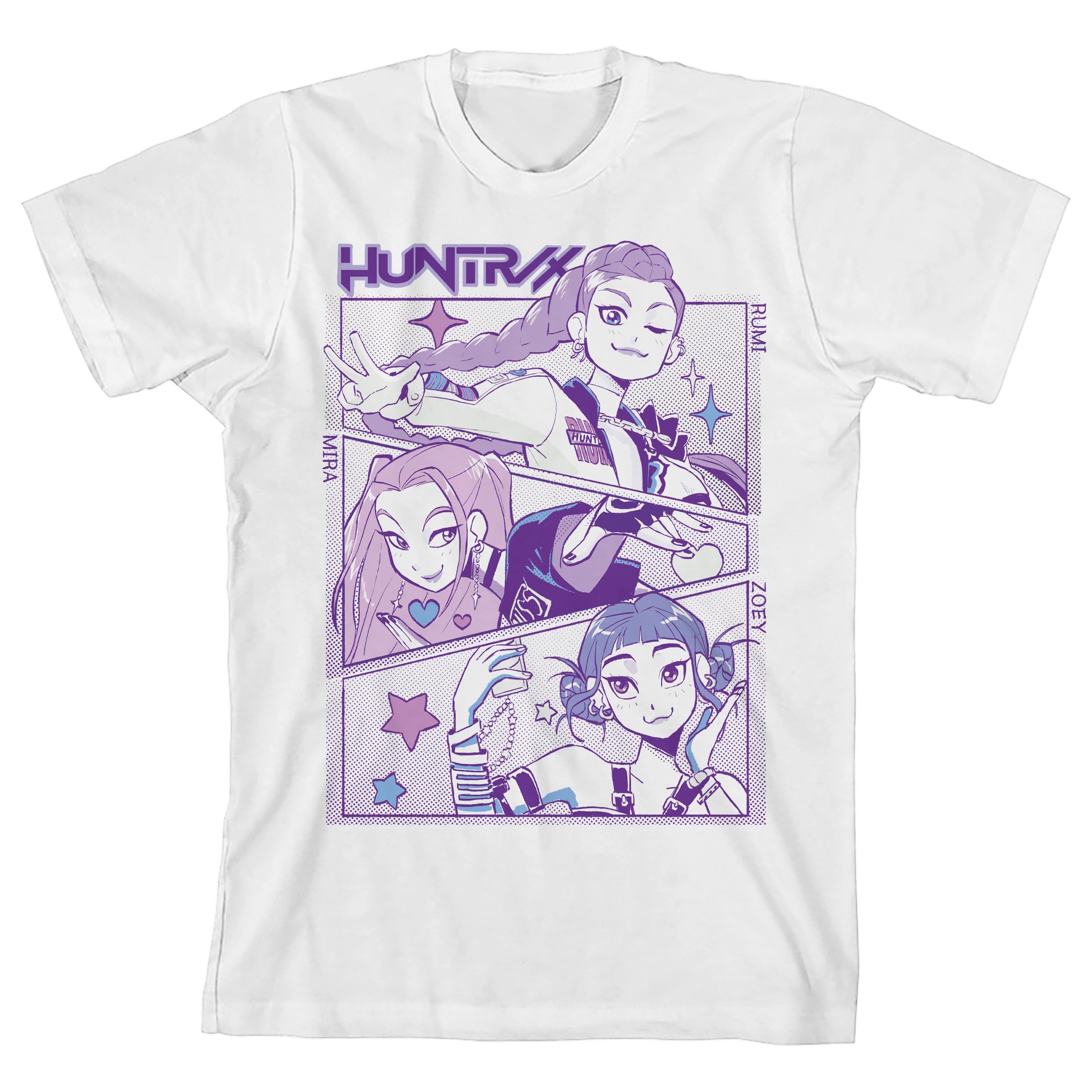 KPop Demon Hunters Panel Art Huntrx Youth Light Green Crew Neck Short Sleeve T-shirt