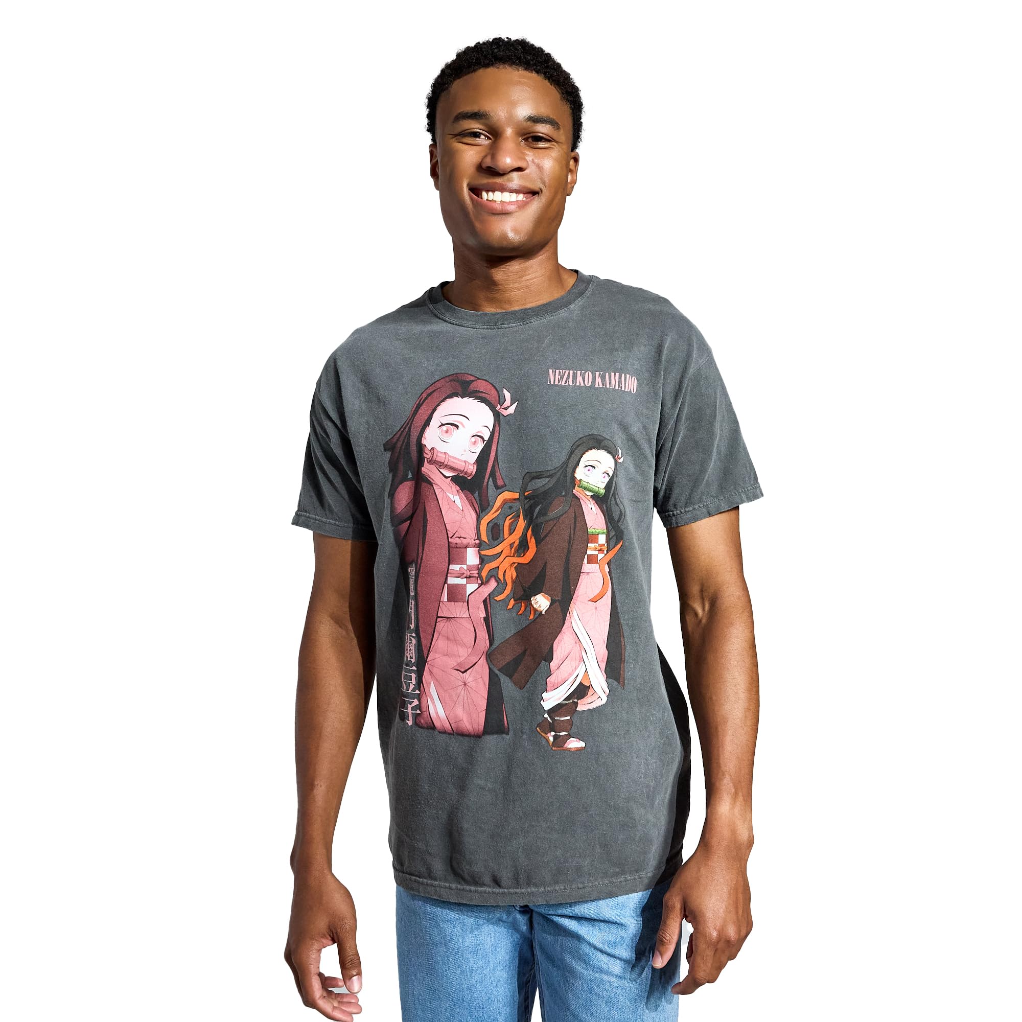 Demon Slayer Side-By-Side Nezuko Men's Black Crew Neck Short Sleeve T-shirt